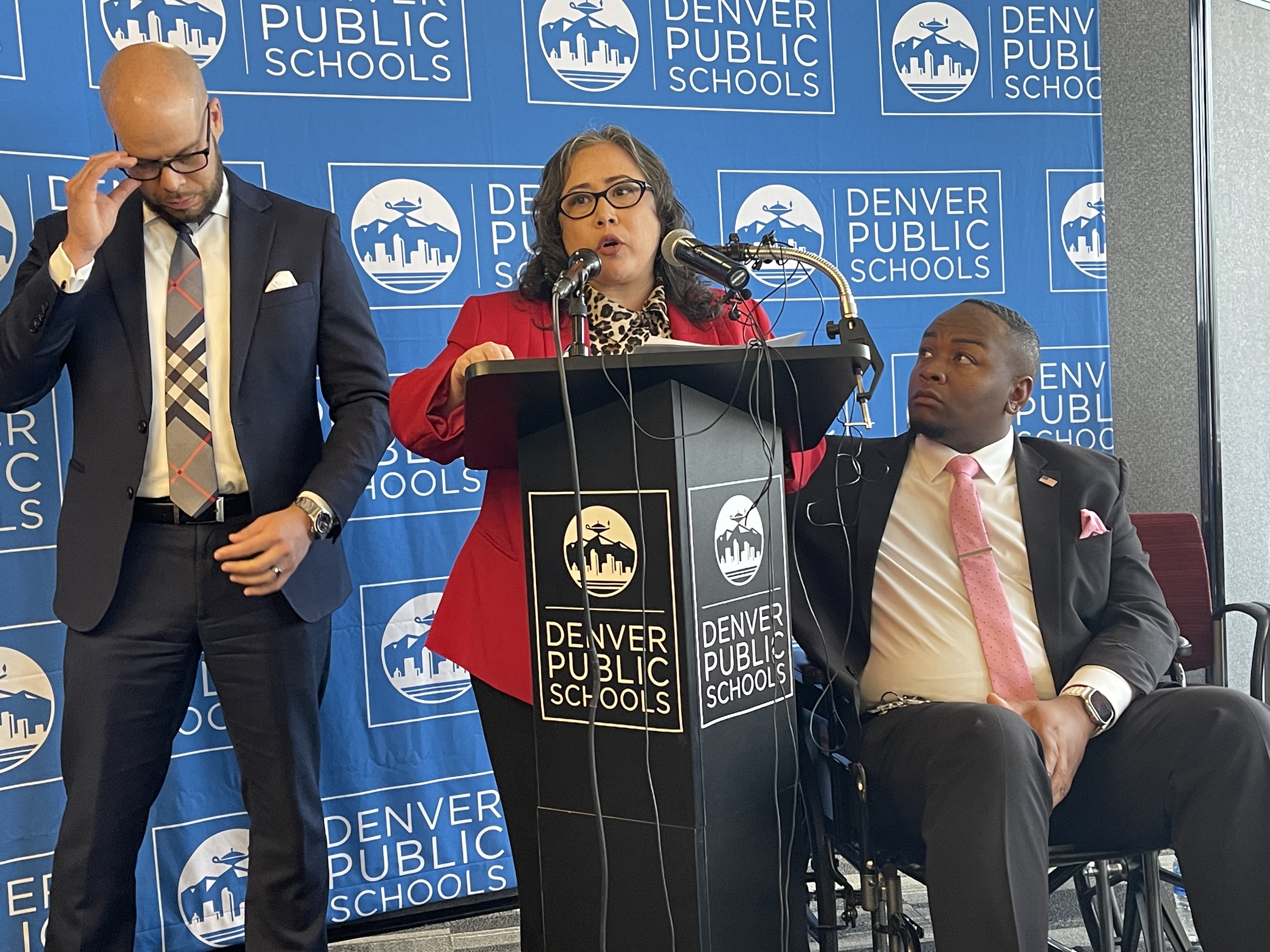 FILE PHOTO: Denver Public Schools Board President Xóchitl Gaytán addresses the media after convening an executive session on March 23, 2023 to discuss security arrangements following a shooting at East High School. (NicoBrambilanico.brambila@denvergazette.comhttps://denvergazette.com/content/tncms/avatars/4/ec/74a/4ec74aa2-71b0-11ed-af6f-0f0ae7acf7b0.d52fca74e95503d77da50127c9ff4e2d.png)