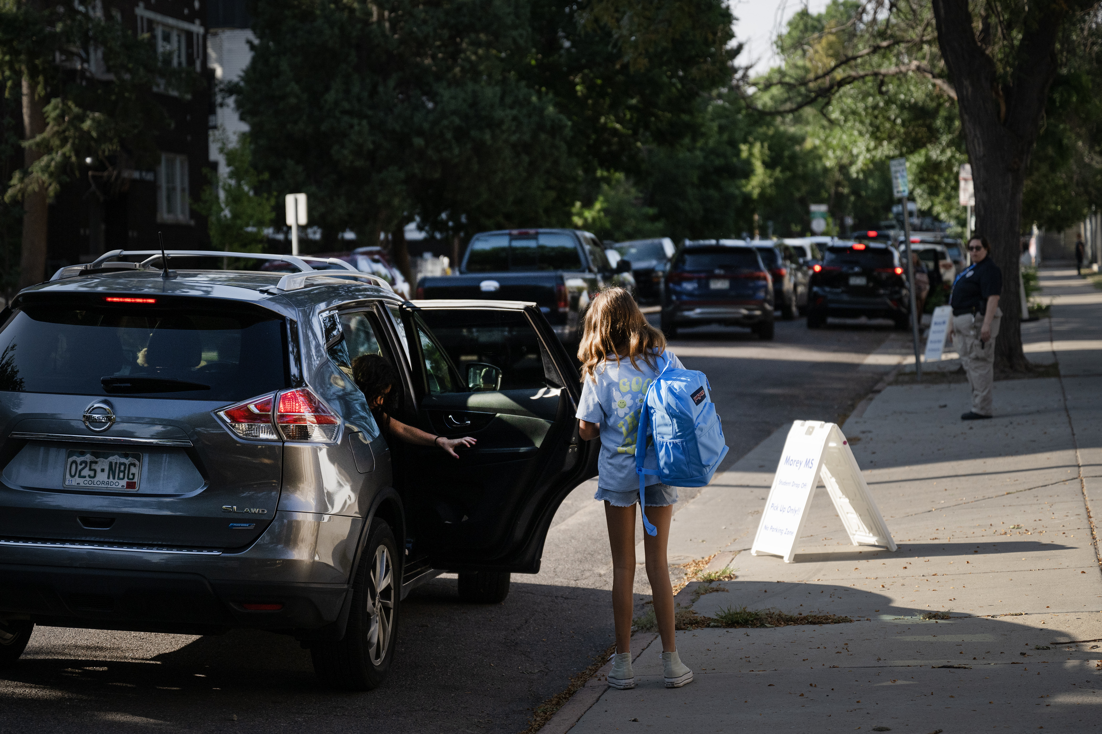 Students are dropped off outside of Morey Middle School on Tuesday, Aug. 22, 2023, in Denver.(Timothy Hurst/Denver Gazette) (TimHursttim.hurst@gazette.comhttps://secure.gravatar.com/avatar/aca82bd62b4ee425c598527cd6faa1b1?d=mm&r=g)