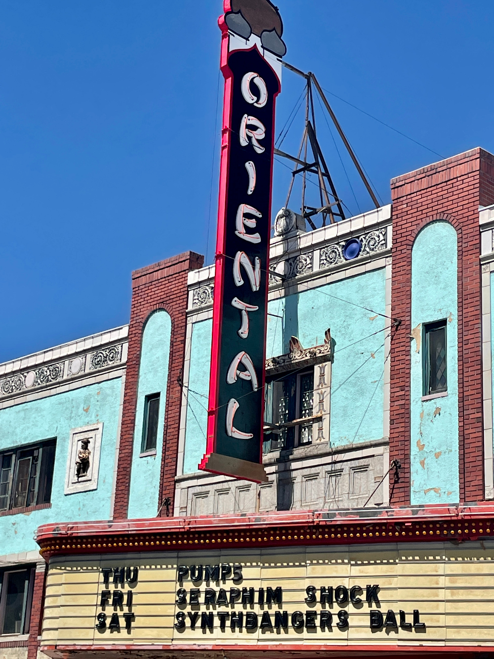 The Oriental Theater has a refurbished exterior sign in northwest Denver. (John Moore, Denver Gazette)