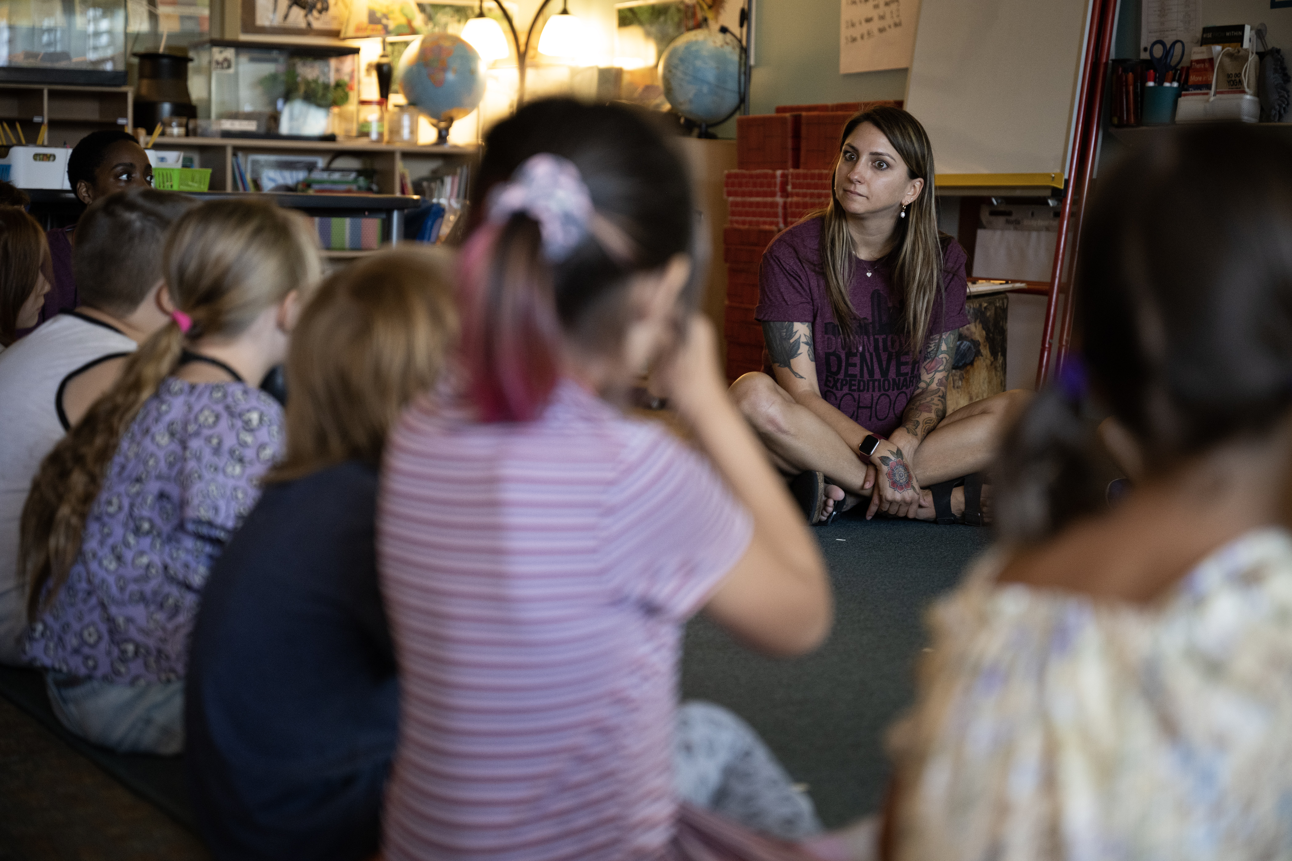 Second grade teacher Julia Behringer introduces herself to her students during the first day of Denver Public School’s Fall semester on Monday, Aug. 21, 2023, at Downtown Denver Expeditionary School in Denver, Colo.(Timothy Hurst/Denver Gazette) (TimHursttim.hurst@gazette.comhttps://secure.gravatar.com/avatar/aca82bd62b4ee425c598527cd6faa1b1?d=mm&r=g)
