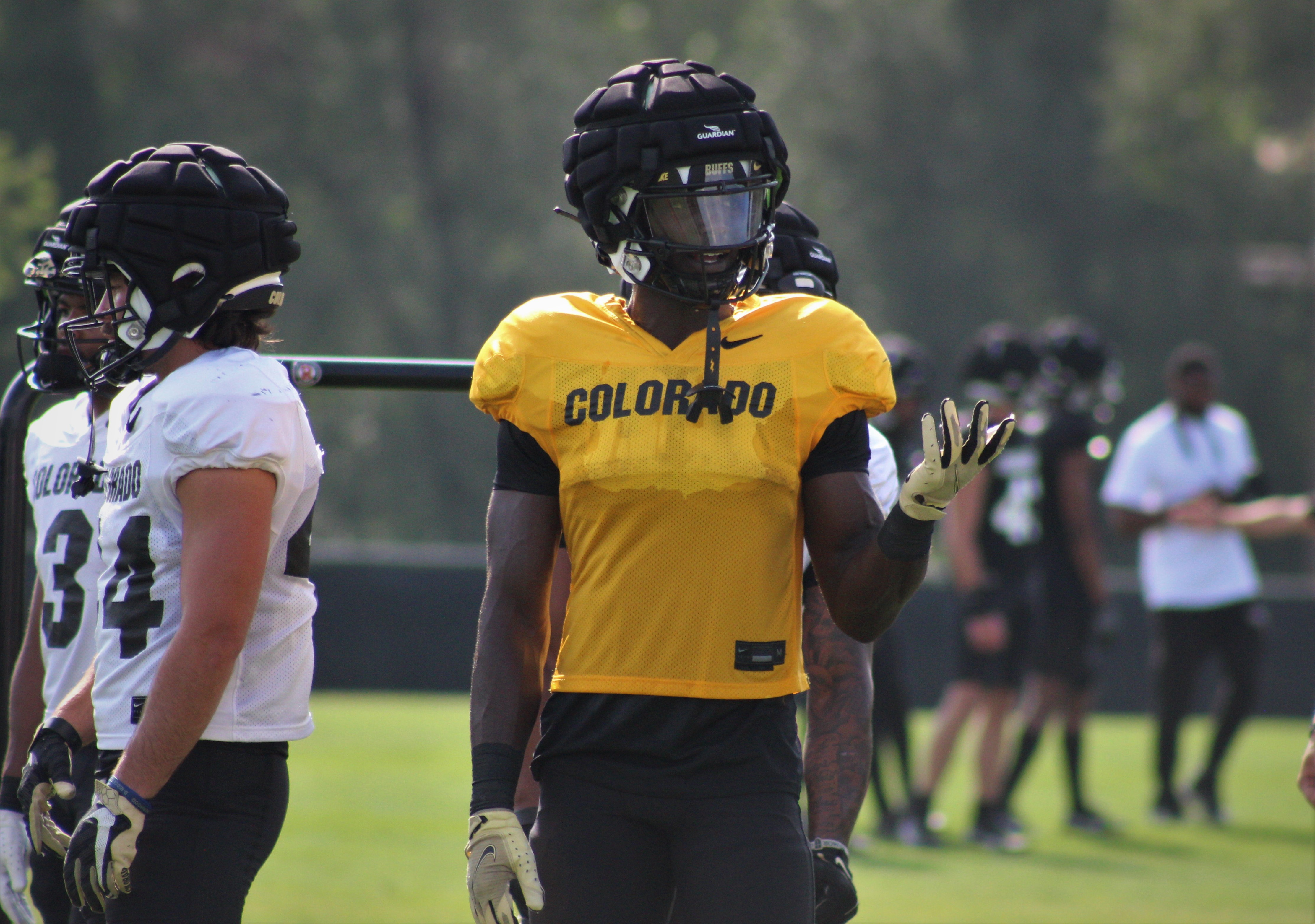 Colorado sophomore running back Alton McCaskill (22) waits to go through a drill during a preseason practice on Tuesday, Aug. 22, 2023 in Boulder. (Tyler King, The Denver Gazette)