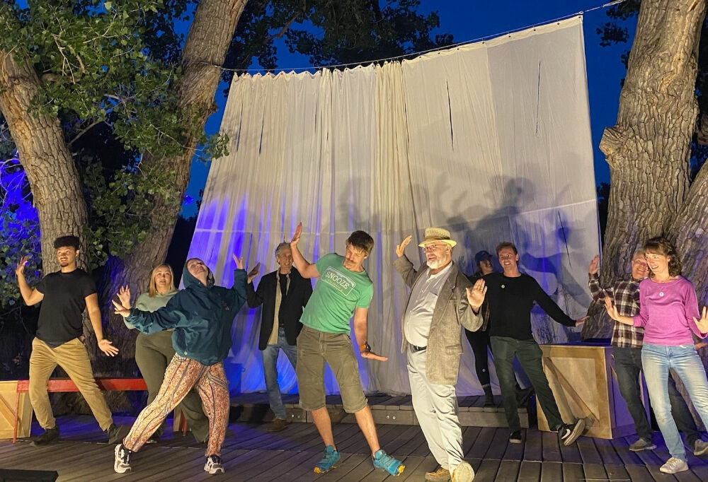 The cast of Shakespeare in the Wild's 'As You Like It' rehearses in a Centennial meadow. (Courtesy Shakespeare in the Wild)