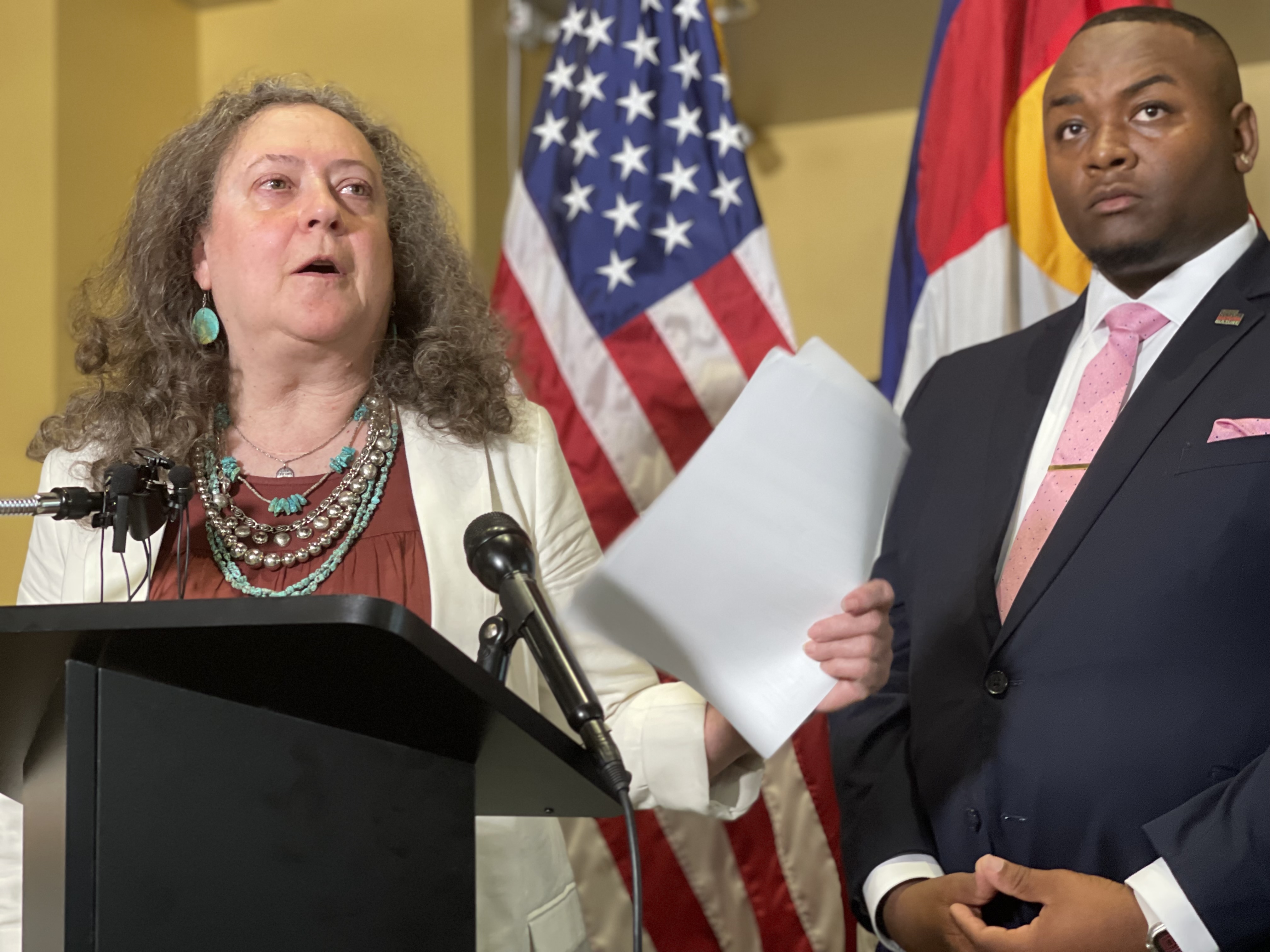 Pam Bisceglia, executive director of AdvocacyDenver, discusses the number of complaints lodged against McAuliffe International under the leadership of former Principal Kurt Dennis at a press conference held in the lobby of the Emily Griffith Campus downtown on Aug. 3, 2023. (NicoBrambilanico.brambila@denvergazette.comhttps://denvergazette.com/content/tncms/avatars/4/ec/74a/4ec74aa2-71b0-11ed-af6f-0f0ae7acf7b0.d52fca74e95503d77da50127c9ff4e2d.png)