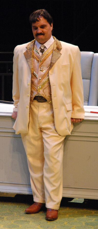 Blind actor Don Mauck had a grand time playing greedy (and blind) politician Cladwell B. Cladwell in Phamaly Theatre Company's 2007 'Urinetown.' (Courtesy Phamaly Theatre Company)