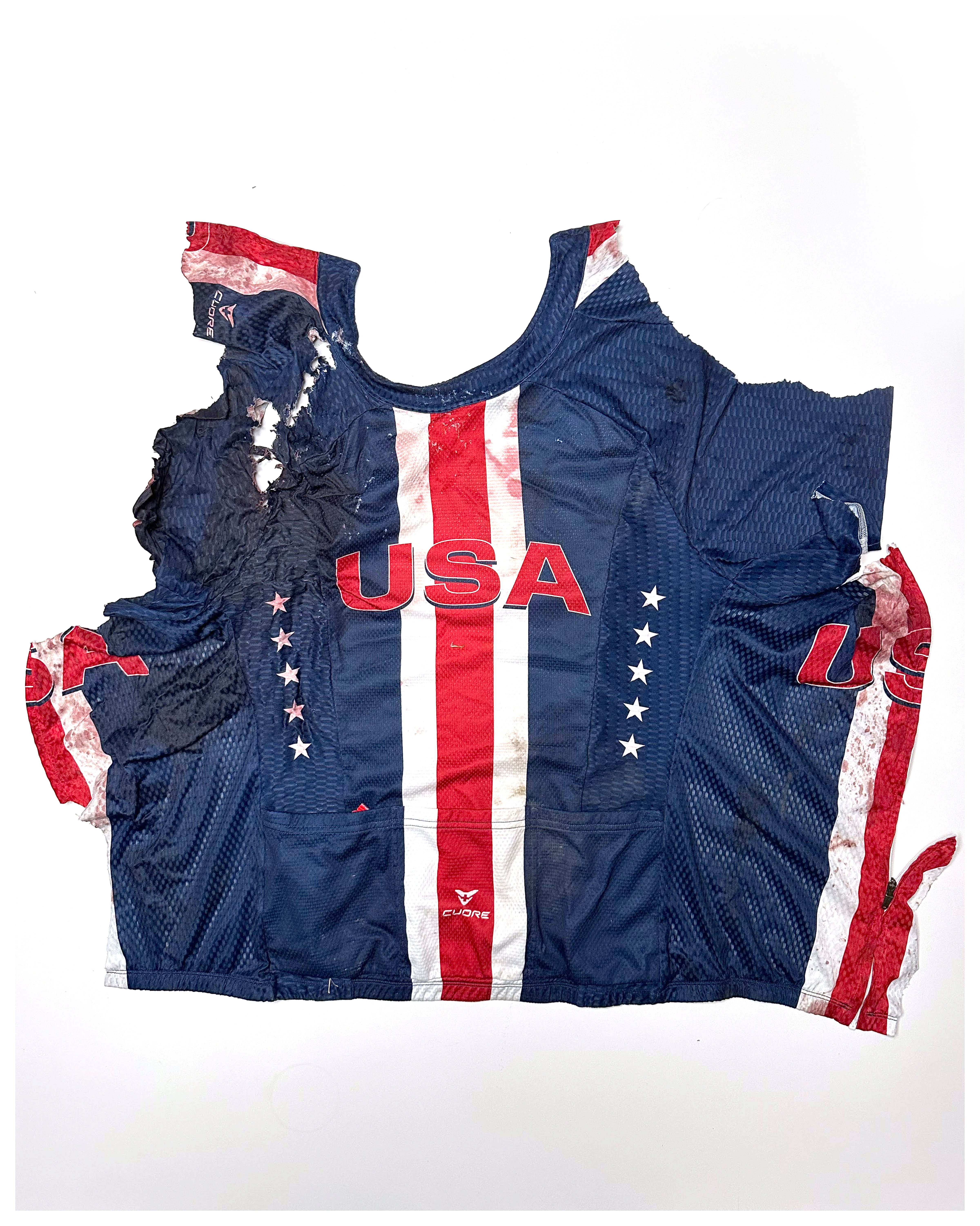Photo of Magnus White's jersey he was wearing the day he was hit by a vehicle on US Hwy 119 (the Diagonal Highway) at North 63rd Street in Boulder, Colorado. (Courtesy, Michael White)