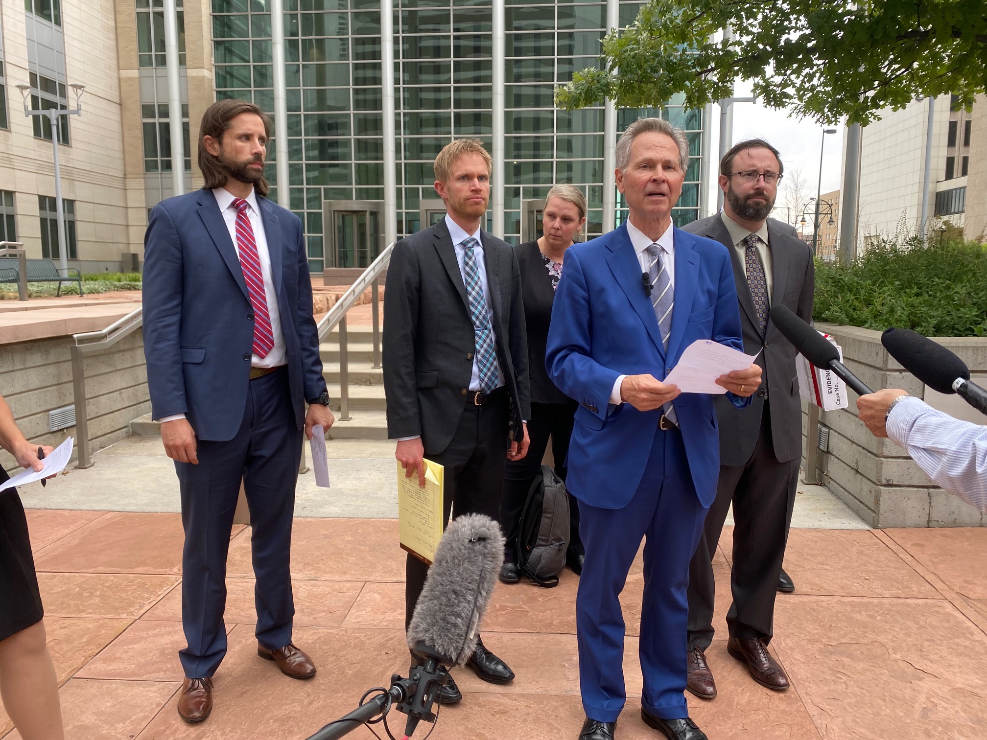 U.S. Attorney Cole Finegan talks with reporters with FBI and federal prosecutors (Carol McKinley)