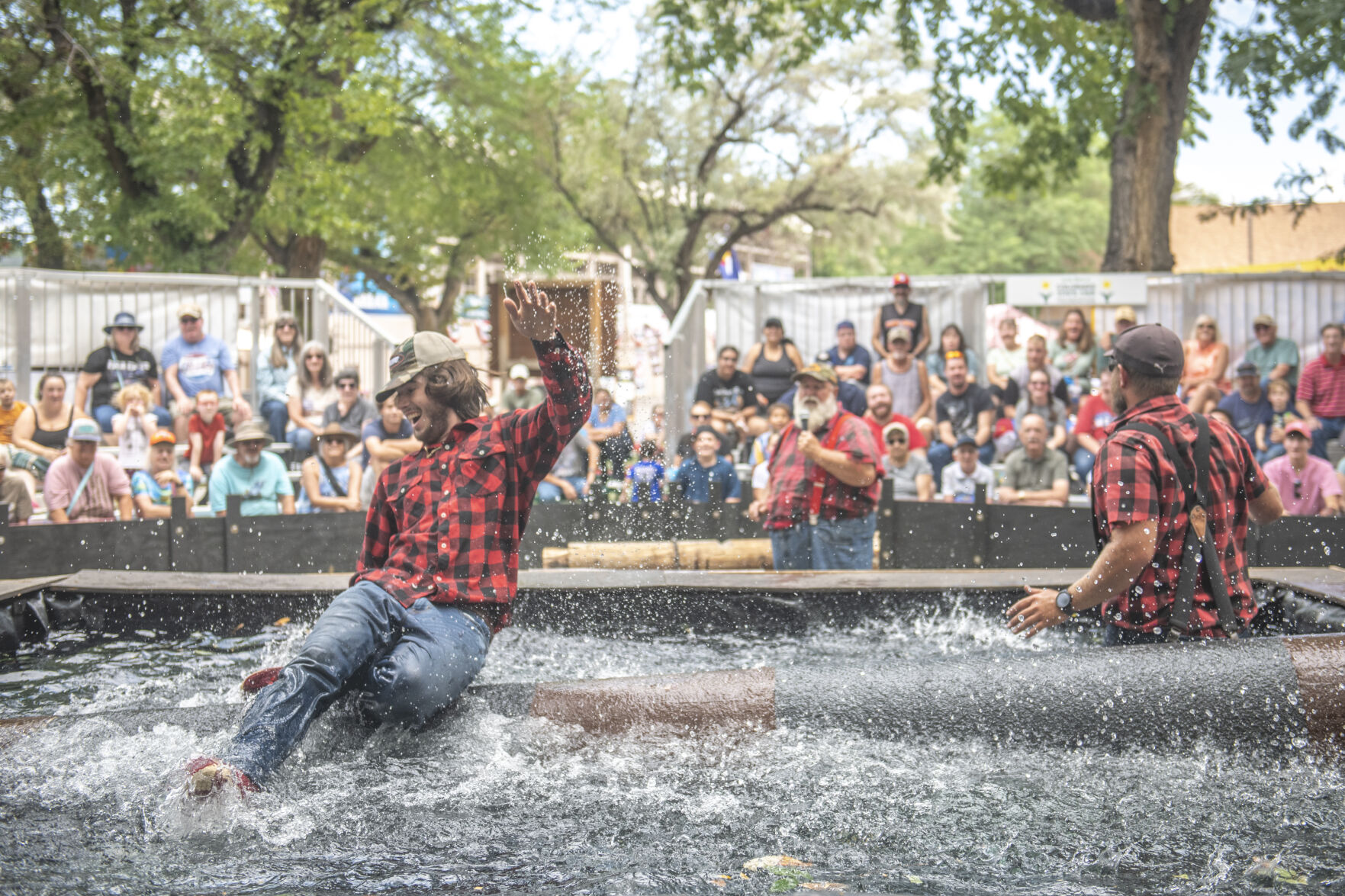 A scene from the Paul Bunyan Lumberjack Show at the Colorado State Fair in Pueblo, Colo. on Friday, August 25, 2023. (Gabi Broekema)