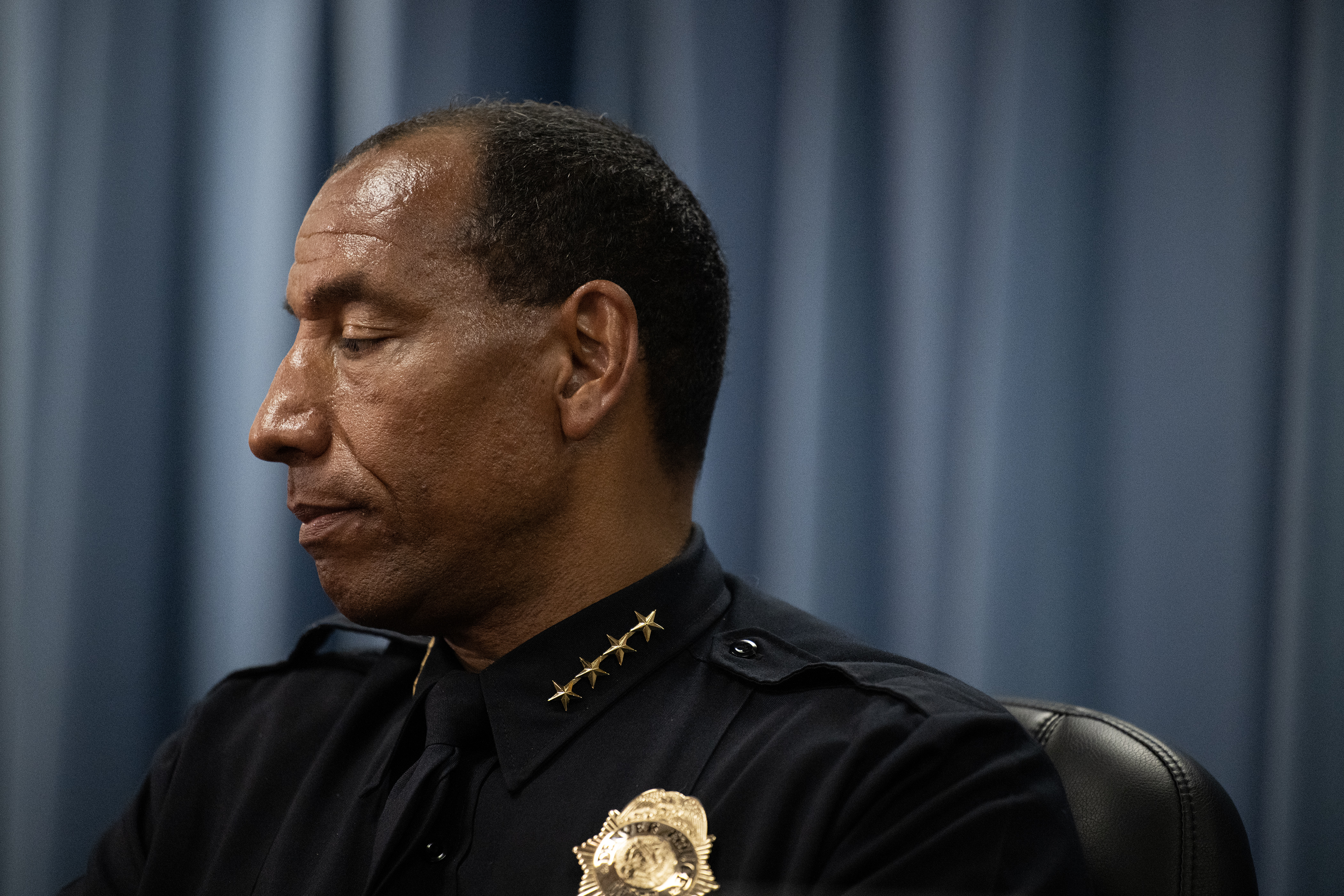 FILE PHOTO: Denver Police Department chief of police Ron Thomas answers a question during a roundtable interview with school resource officers on Friday, Aug. 18, 2023, at the Denver Police Department’s headquarters in Denver. (Timothy Hurst/Denver Gazette) (TimHursttim.hurst@gazette.comhttps://secure.gravatar.com/avatar/aca82bd62b4ee425c598527cd6faa1b1?d=mm&r=g)