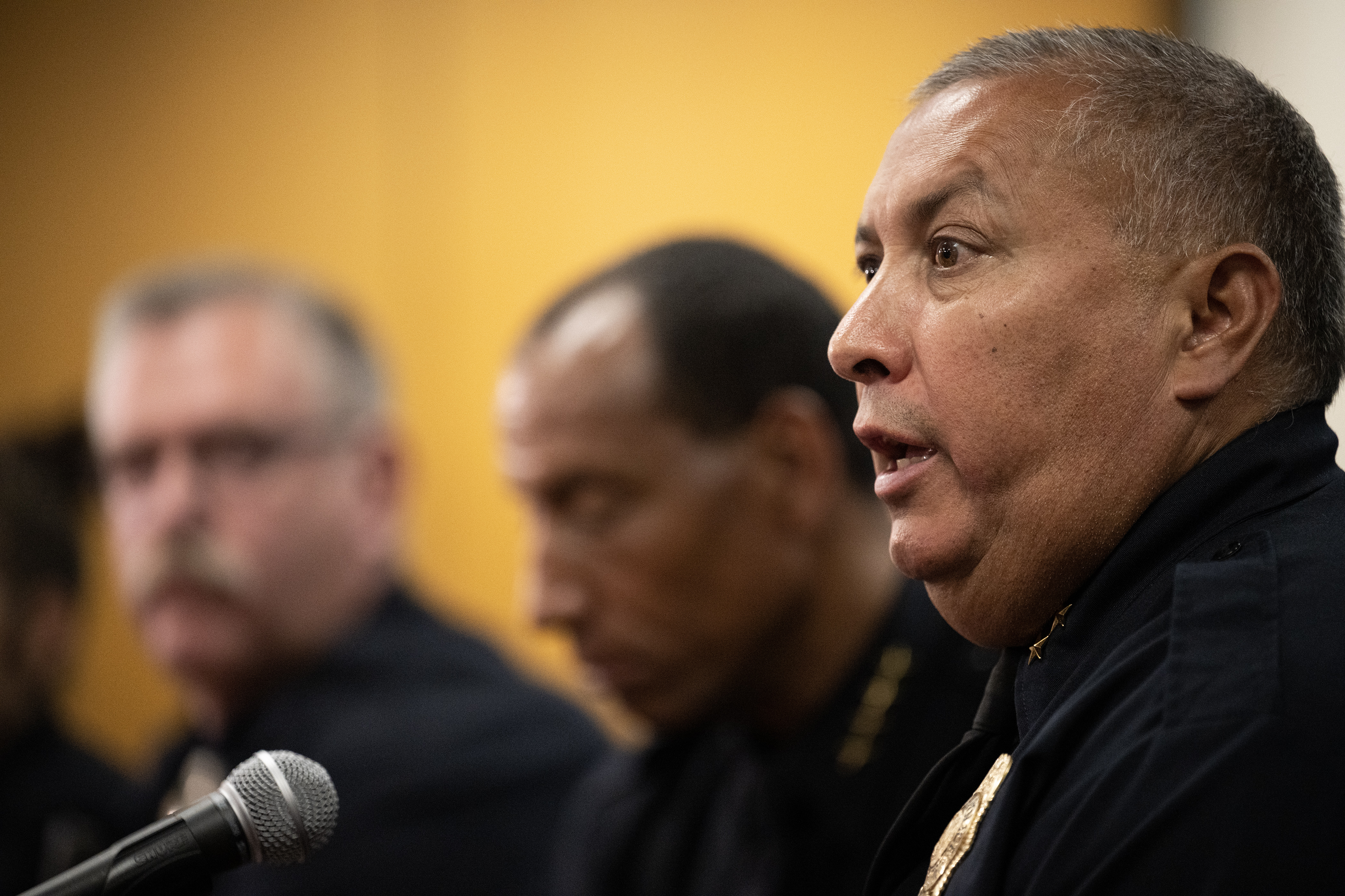 Denver Police Department division chief of patrol Aaron Sanchez answers a question during a roundtable interview with school resource officers on Friday, Aug. 18, 2023, at the Denver Police Department’s headquarters in Denver. (Timothy Hurst/Denver Gazette) (TimHursttim.hurst@gazette.comhttps://secure.gravatar.com/avatar/aca82bd62b4ee425c598527cd6faa1b1?d=mm&r=g)