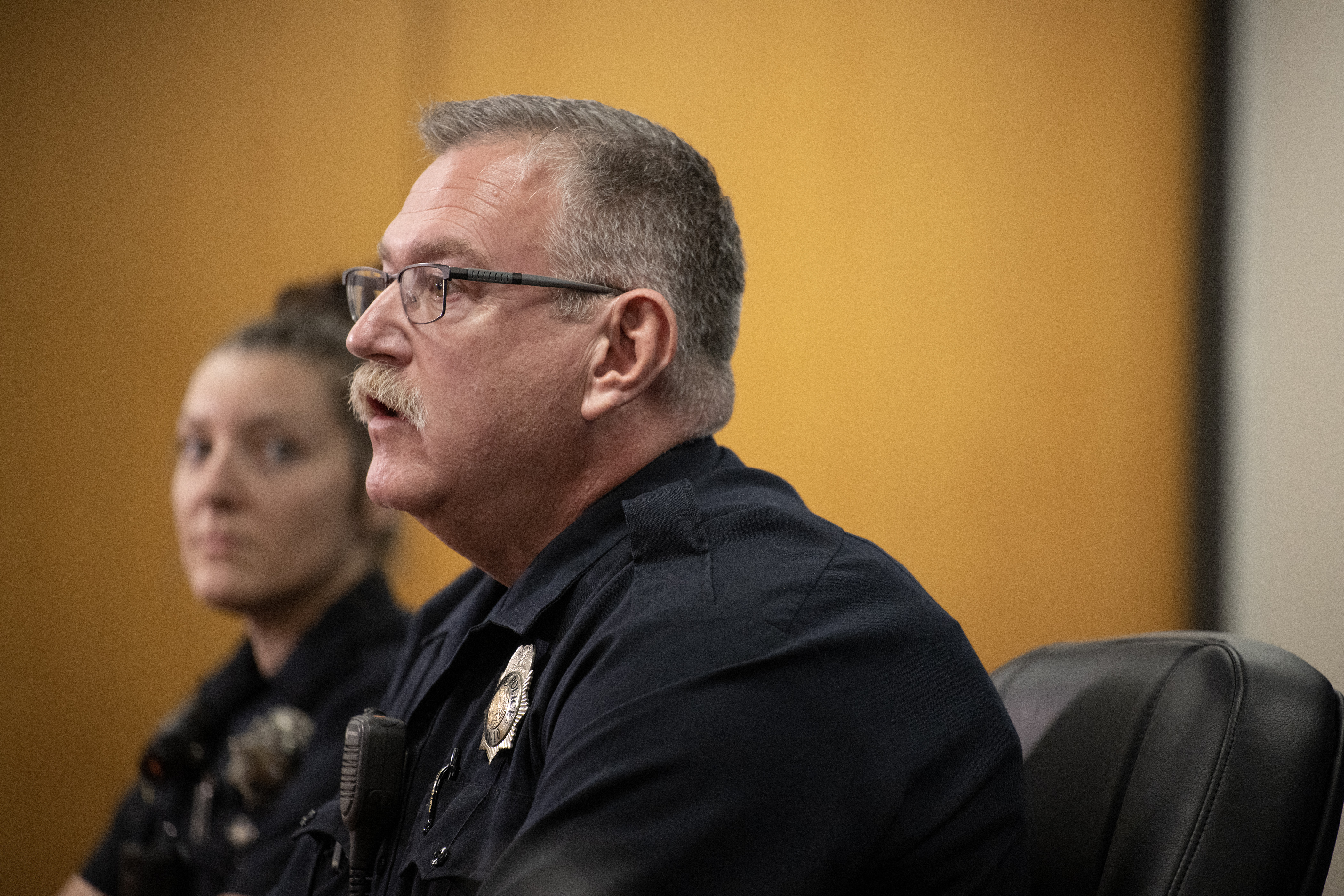 Denver Police Department school resource officer Tim Cueva answers a question during a roundtable interview with school resource officers on Friday, Aug. 18, 2023, at the Denver Police Department’s headquarters in Denver. (Timothy Hurst/Denver Gazette) (TimHursttim.hurst@gazette.comhttps://secure.gravatar.com/avatar/aca82bd62b4ee425c598527cd6faa1b1?d=mm&r=g)