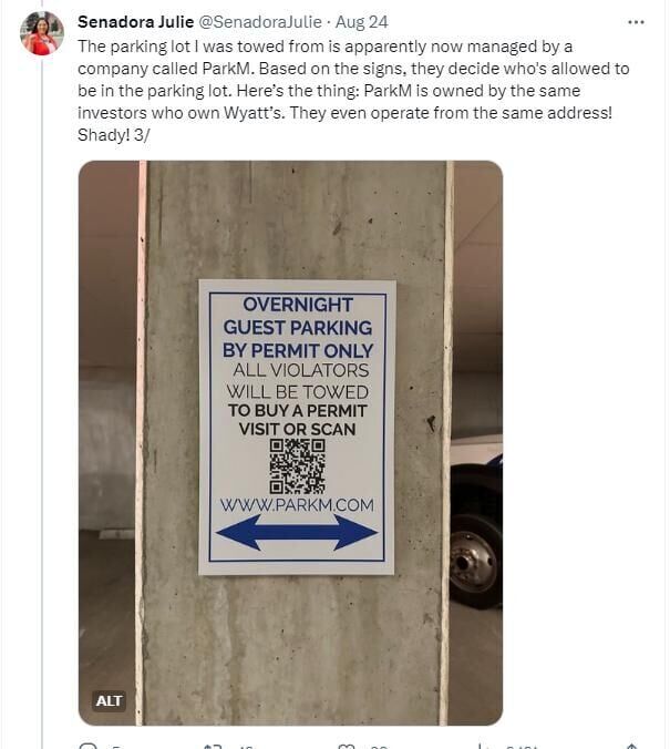 The sign on parking permits, courtesy Sen. Julie Gonzales. (MarianneGoodlandmarianne.goodland@coloradopolitics.comhttps://secure.gravatar.com/avatar/125a14b7bd9266f61a445ec13b1d3605?d=mm&r=g)