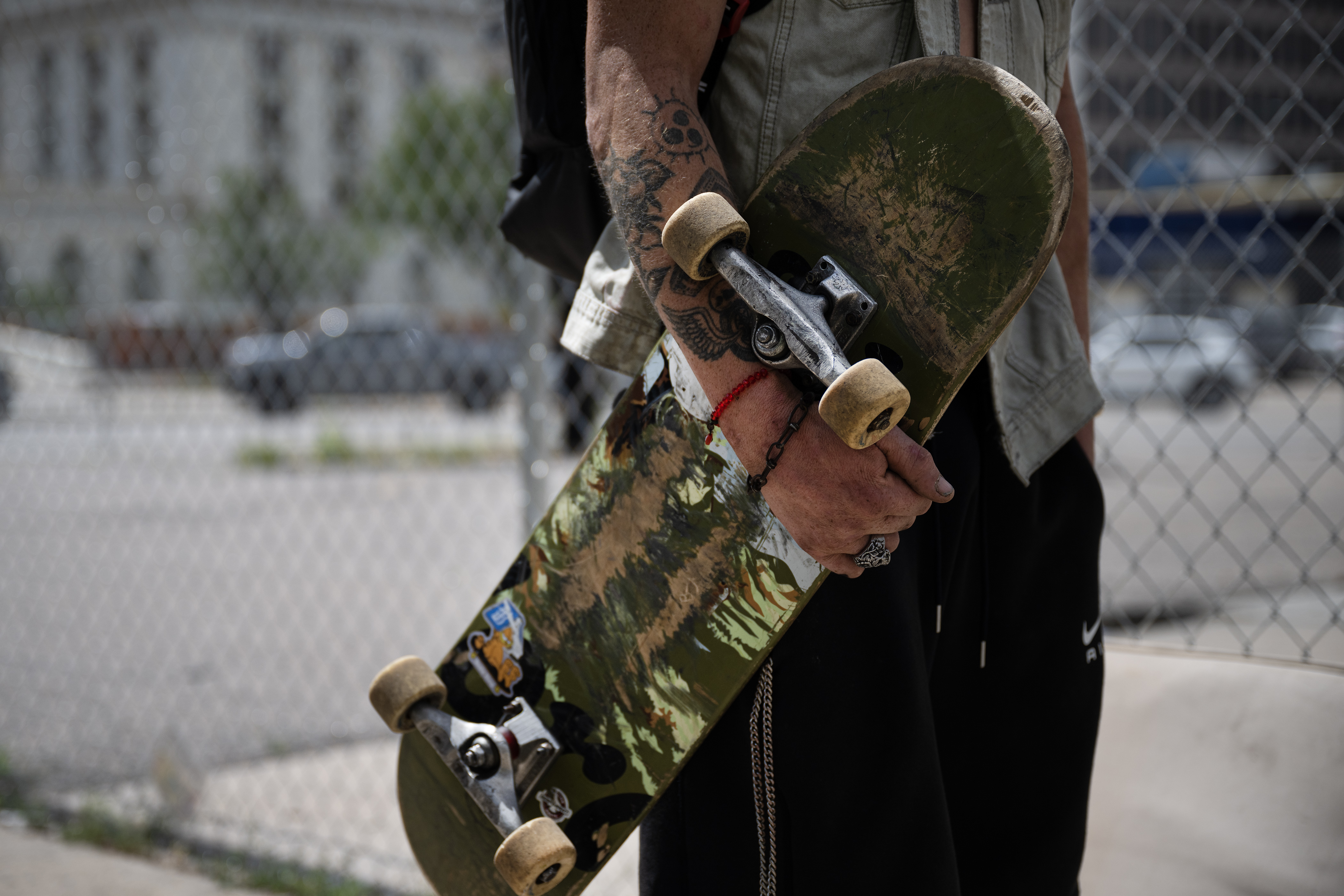 T.J., no last name given, who is from Denver, talks about the day-to-day difficulties of being unhoused near his tent at an encampment at California Street and Broadway on Thursday, Aug. 3, 2023, in Denver, Colo. (Timothy Hurst/Denver Gazette) (Timothy Hurst/Denver Gazette)