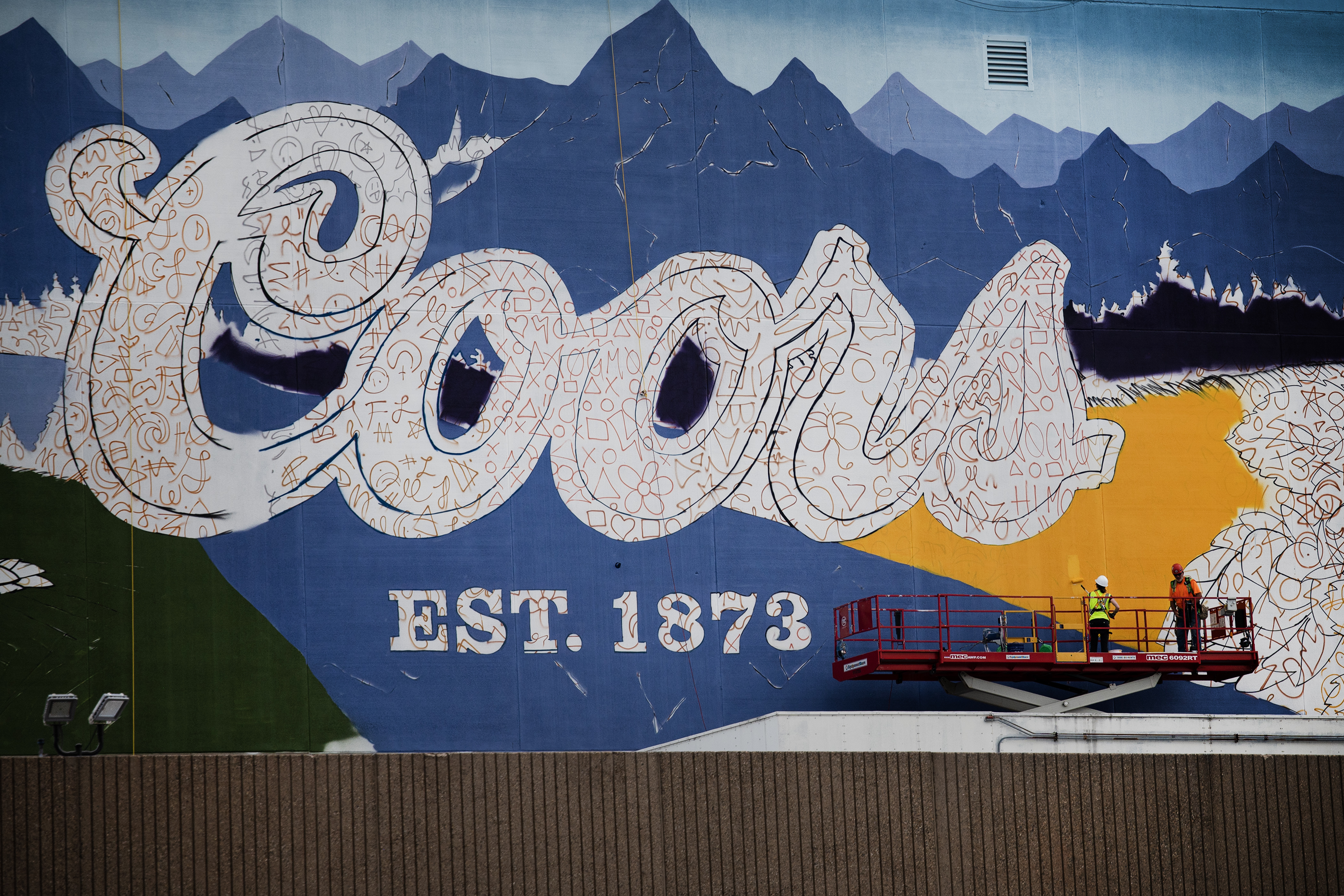 A mural being painted on the side of the Coors Brewery by Arvada artist Julia Williams to celebrate the 150th anniversary of the brewery is beginning to take shape on Monday, Aug. 28, 2023, in Golden, Colo. (Timothy Hurst/Denver Gazette) (TimHursttim.hurst@gazette.comhttps://secure.gravatar.com/avatar/aca82bd62b4ee425c598527cd6faa1b1?d=mm&r=g)