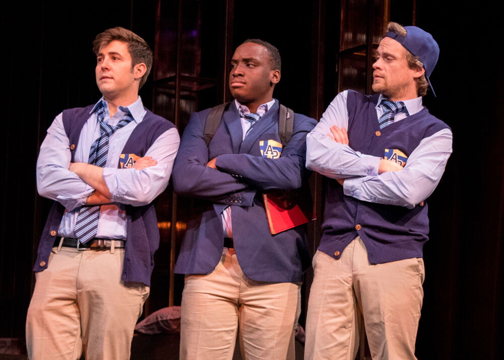 From left: John Hauser, AJ Voliton and Drew Hirschboeck in the Aurora Fox's controversial play, 'Hooded, or Being Black for Dummies.'