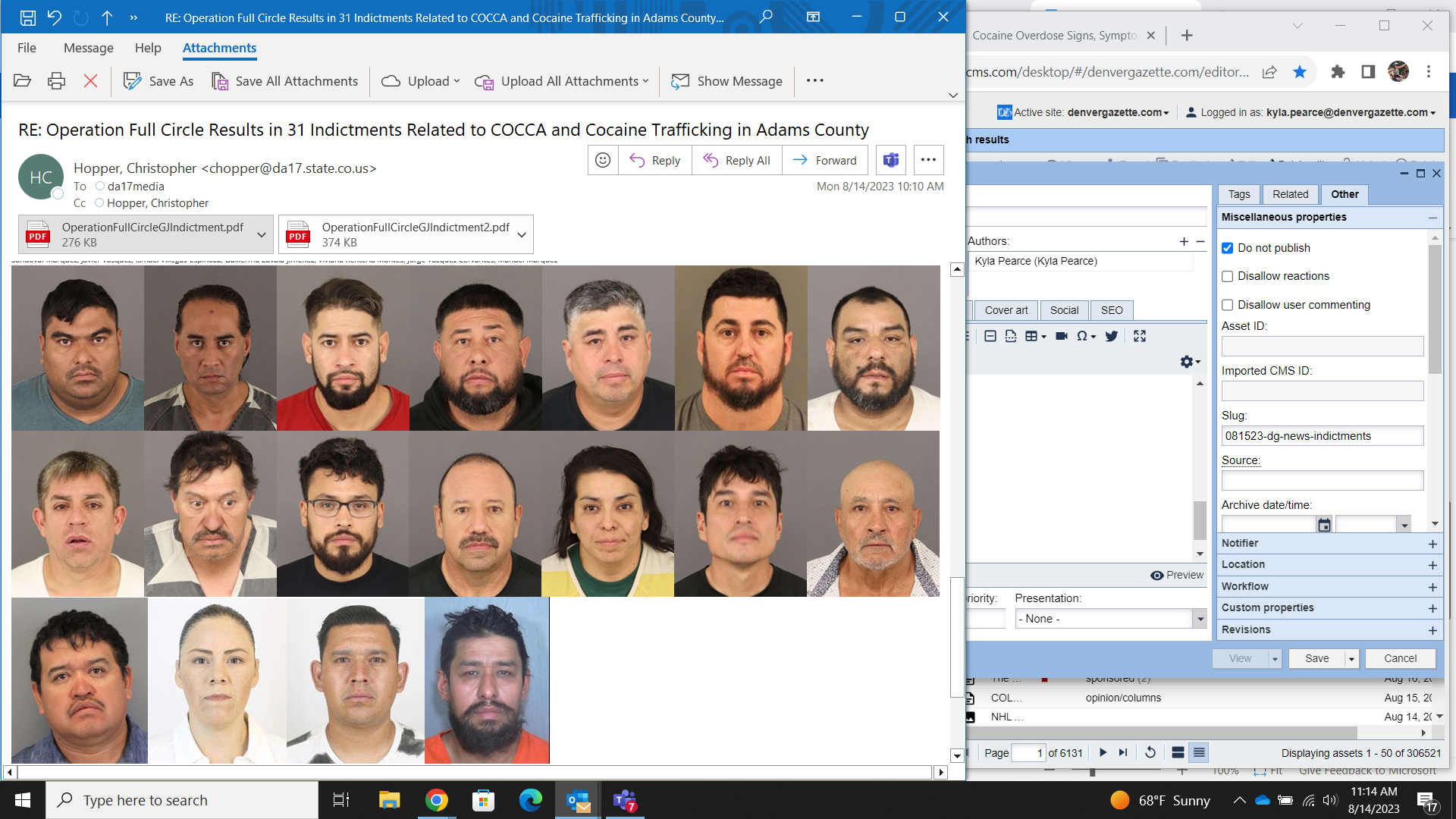 Individuals from left to right: Julio Alba-Guzman, Anthony Arroyos, Juan Gallegos, Ronnie Garcia, Nestor Garcia-Chavez, Efrain Garcia-Loza, Edgar Gutierrez-Alvarez, Urbano Marquez, Martin Mena-Flores, Martin Quezada-Moreno, Francisco Sanchez, Michelle Sandoval-Marquez, Javier Vasquez, Ismael Villegas-Espinoza, Guillermo Zavala-Jimenez, Viviana Renteria Montes, Jorge Vazquez Cervantes, Manuel Marquez (Courtesy 17th Judicial District Attorney)