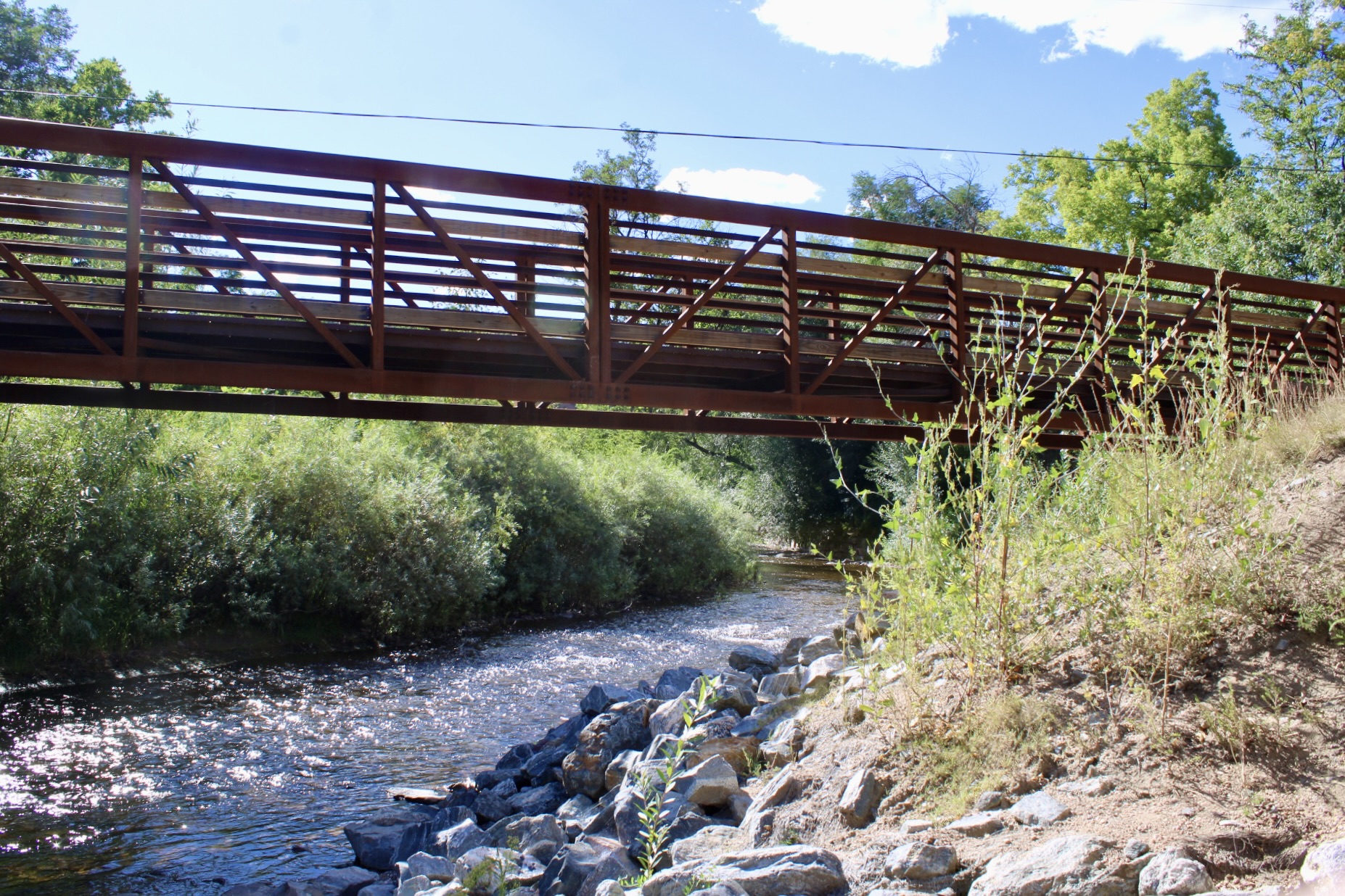 Pedestrian bridge in Lyons which was rebuilt after the September 2013 floods. It took $1.1 million in recovering efforts to rebuild. The bridge, next to a neighborhood, crosses North St. Vrain creek before it connects to the south creek. (NoahFestensteinCity Government Reporternoah.festenstein@denvergazette.comhttps://denvergazette.com/content/tncms/avatars/9/f0/326/9f032698-379f-11ee-8053-8bacbed4931f.60984dba383441d9647e0e740a08a8e6.png)