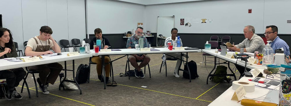 Cast members from the Arvada Center's upcoming production of 'The Laramie Project, opening Sept. 29, at a recent rehearsal. (Courtesy Sylvia Gregory)
