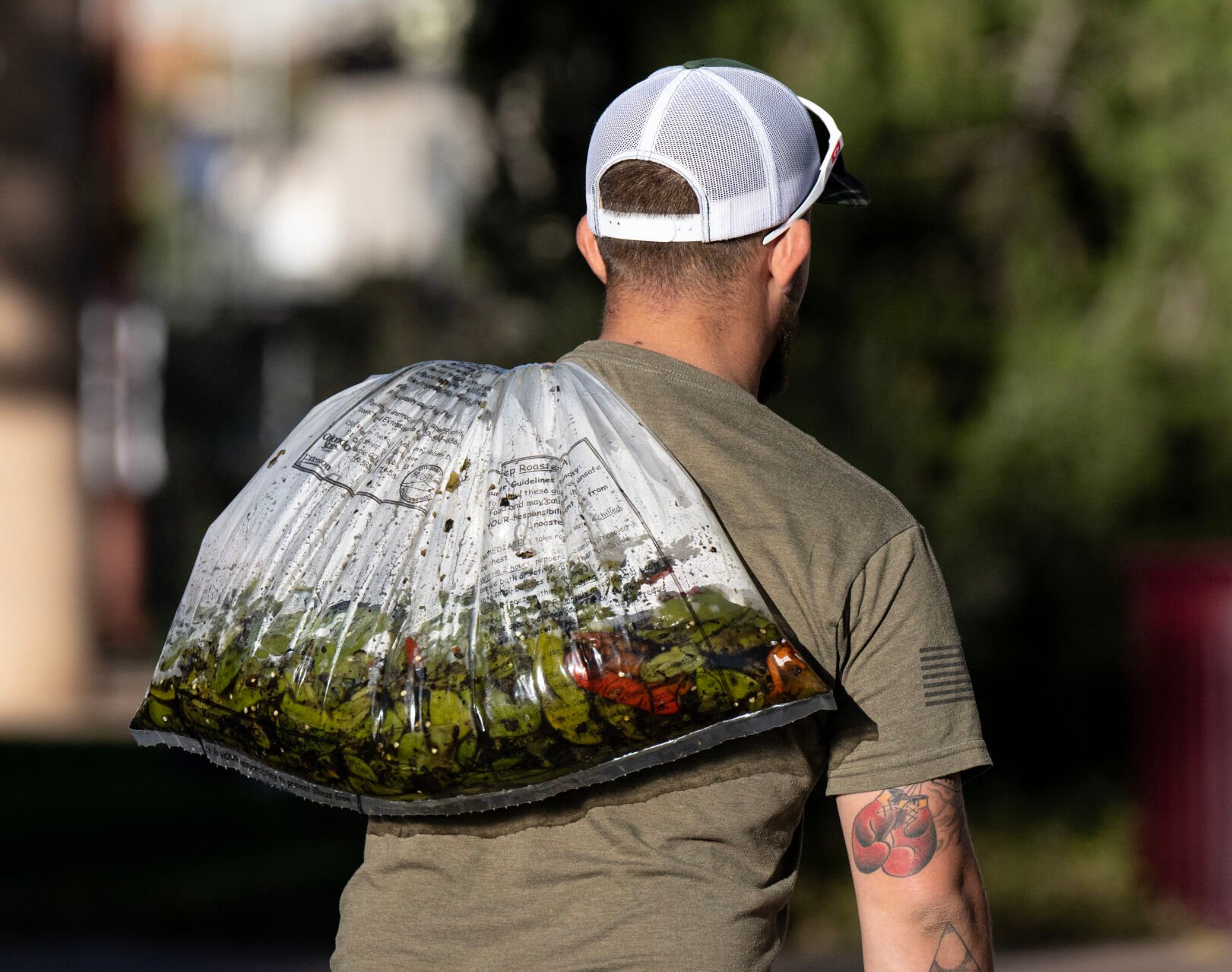 Chiles are carried in a bag during the 29th Annual Pueblo Chile and Frijoles Festival in Pueblo, Colo., on Friday, Sept. 22, 2023. (Parker Seibold, The Gazette) (Parker Seibold)