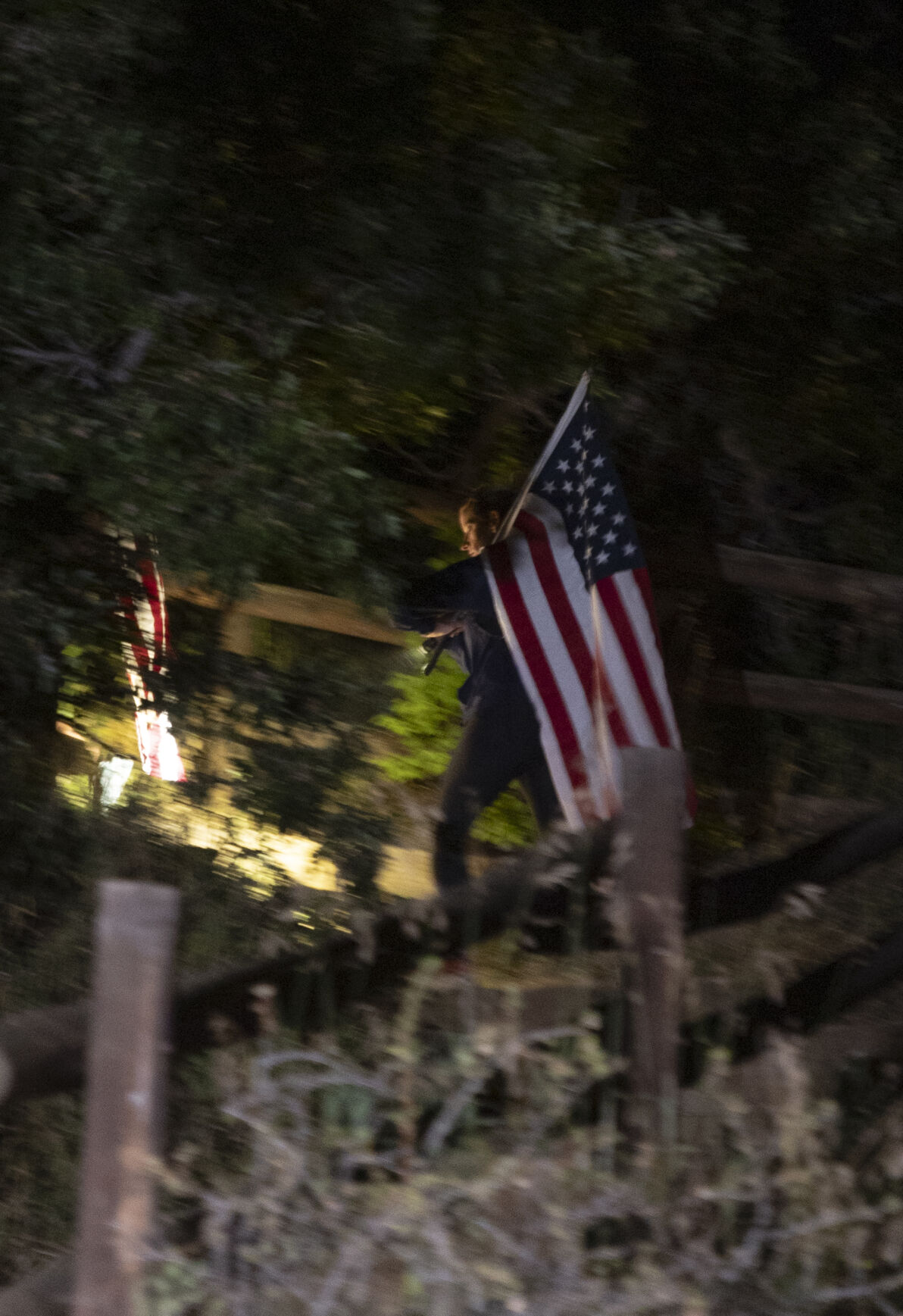 Navy veteran and Team RWB Board of Directors Member Shana Ferguson takes up the back of the pack and Team RWB begin their hike of Bar trail early Sunday, September 10, 2023. (Gabi Broekema)