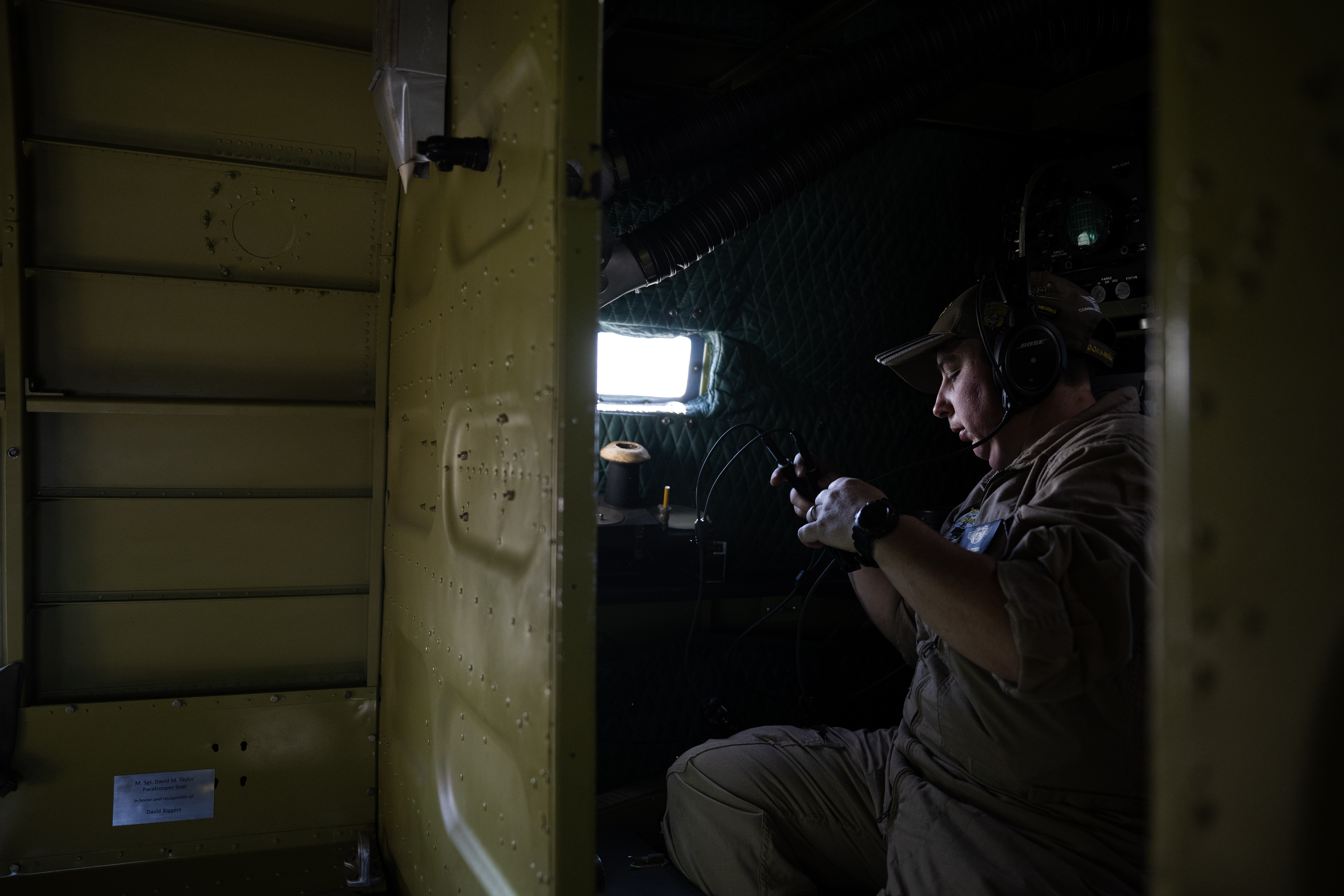 C-47A Skytrain troop transport “That’s All, Brother” crew chief Mindi Russell sits in an area behind the pilot and copilot on Friday, Sept. 1, 2023, at Wings Over the Rockies Exploration of Flight at the Centennial Airport in Centennial, Colo. “That’s All, Brother” lead the D-Day Normandy landings in 1944. (Timothy Hurst/Denver Gazette) (TimHursttim.hurst@gazette.comhttps://secure.gravatar.com/avatar/aca82bd62b4ee425c598527cd6faa1b1?d=mm&r=g)