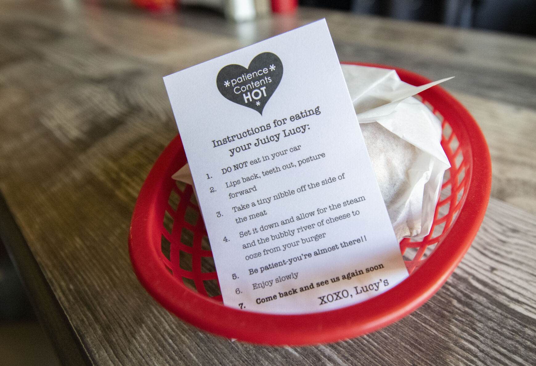 Every Juicy Lucy burger comes with eating instructions. (Christian Murdock, The Gazette)