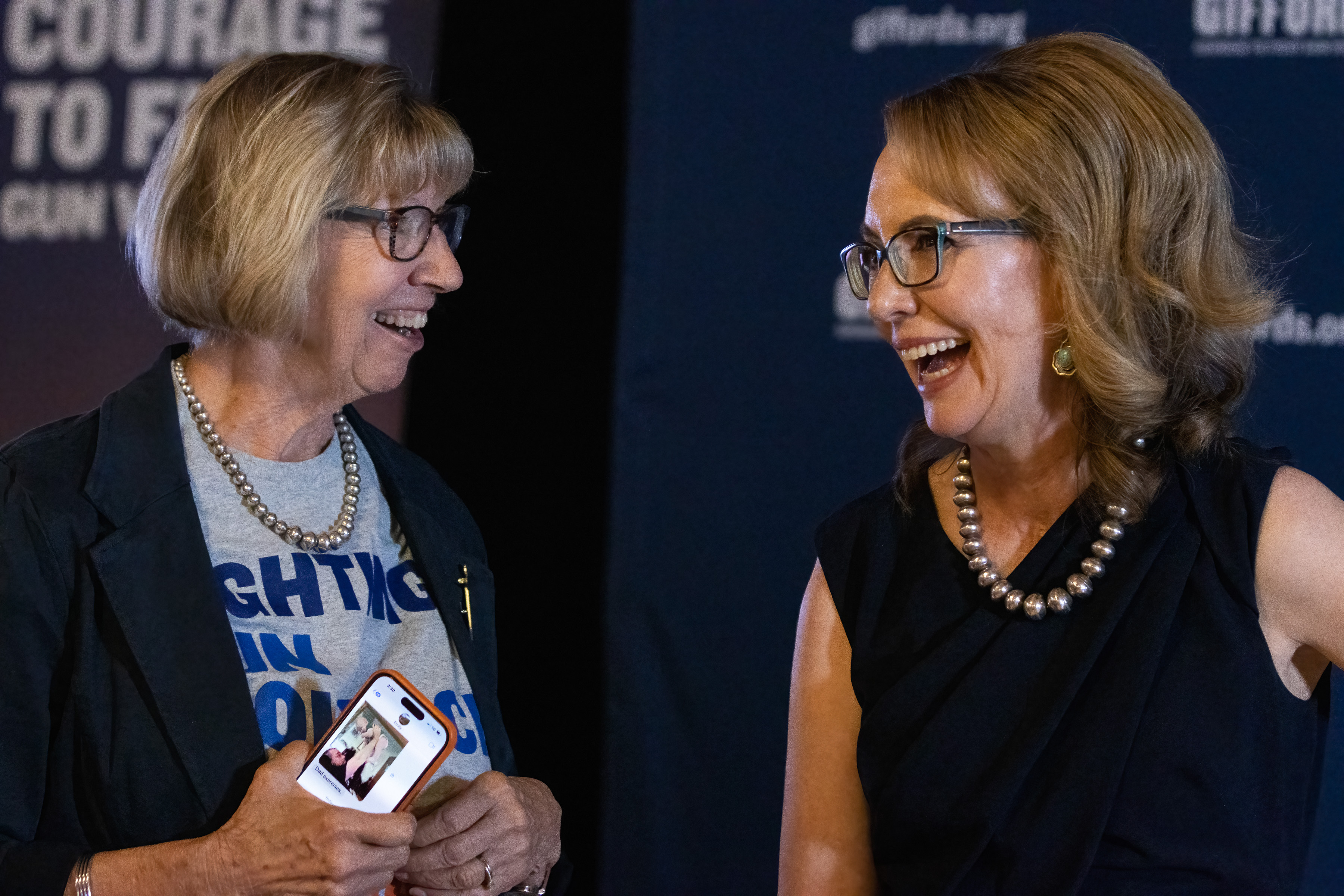 Gabby Giffords (right) speaks with survivors at The First Baptist Church of Denver on Friday, Sept. 8, 2023, after a panel discussion and training about survivors of gun violence. (Liz Copan/special to The Denver Gazette) (Liz Copan/Special to The Denver Gazette)