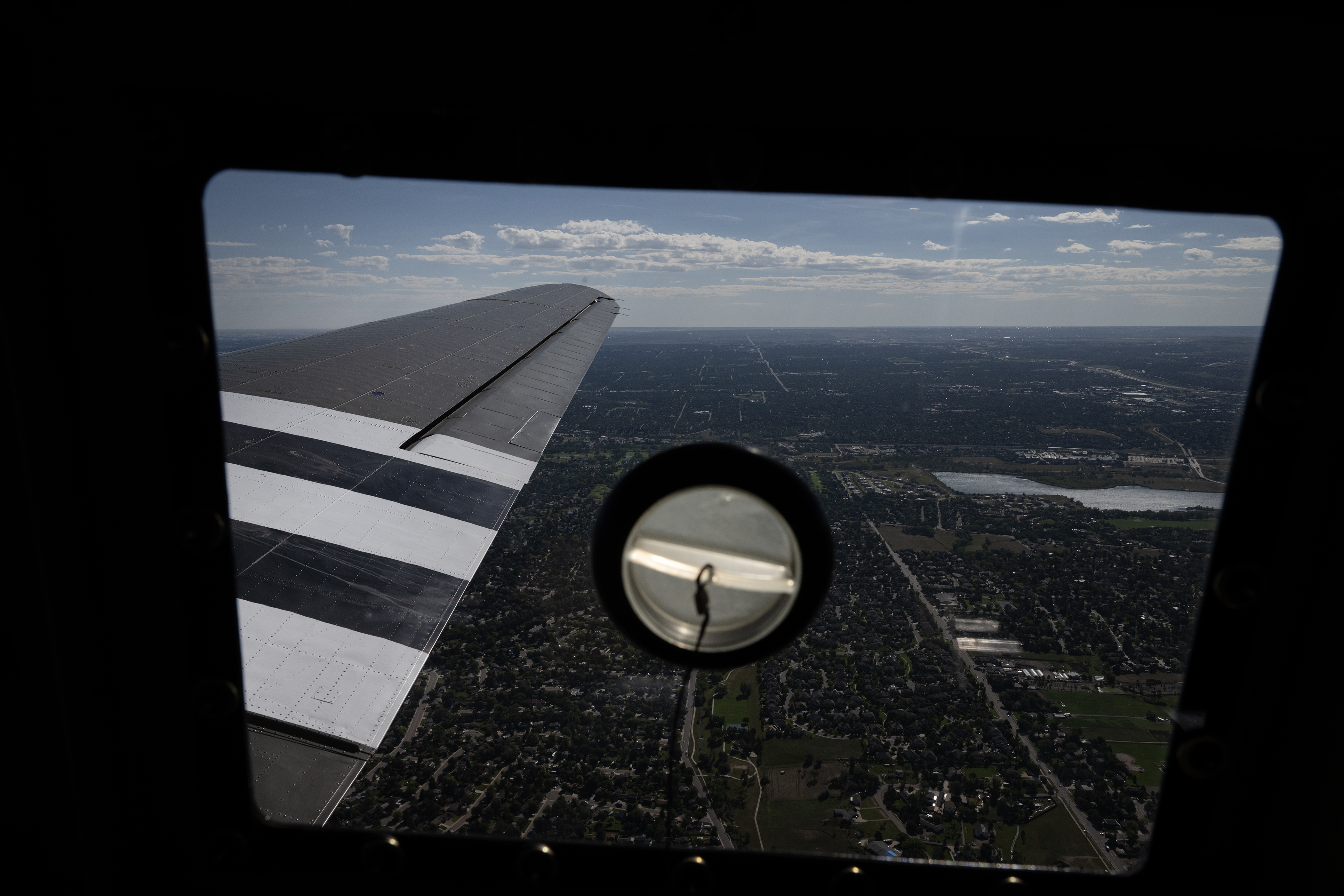 The Denver metropolitan area is visible from the windows of the C-47A Skytrain troop transport “That’s All, Brother” on Friday, Sept. 1, 2023, at Wings Over the Rockies Exploration of Flight at the Centennial Airport in Centennial, Colo. “That’s All, Brother” lead the D-Day Normandy landings in 1944. (Timothy Hurst/Denver Gazette) (TimHursttim.hurst@gazette.comhttps://secure.gravatar.com/avatar/aca82bd62b4ee425c598527cd6faa1b1?d=mm&r=g)