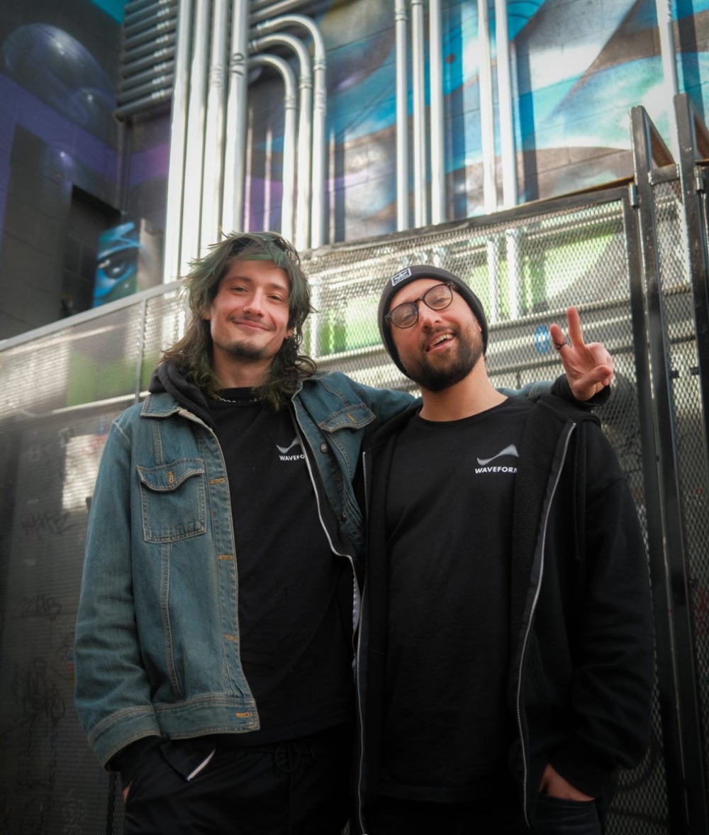 Digital projection artists Pat Higgins, left, and Sam Moritz bonded over the developing intersection of light, art and projection mapping. (Courtesy WAVEFORM.exp)