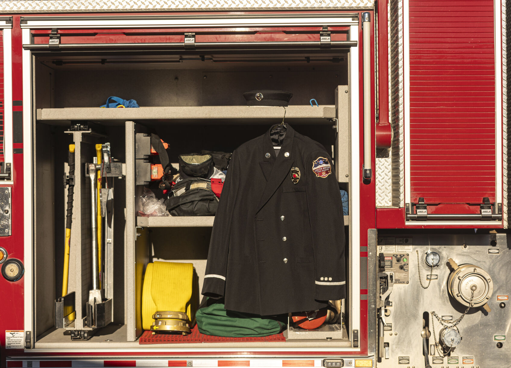 Motorcycle riders and fire trucks young and old meet at University Village Shopping Center to prepare for the Ride of Honor, where they will drive about 5 miles to the Fallen Fire Fighter Memorial 2023 Observance in Memorial Park on Saturday, September 16, 2023. (Gabi Broekema)