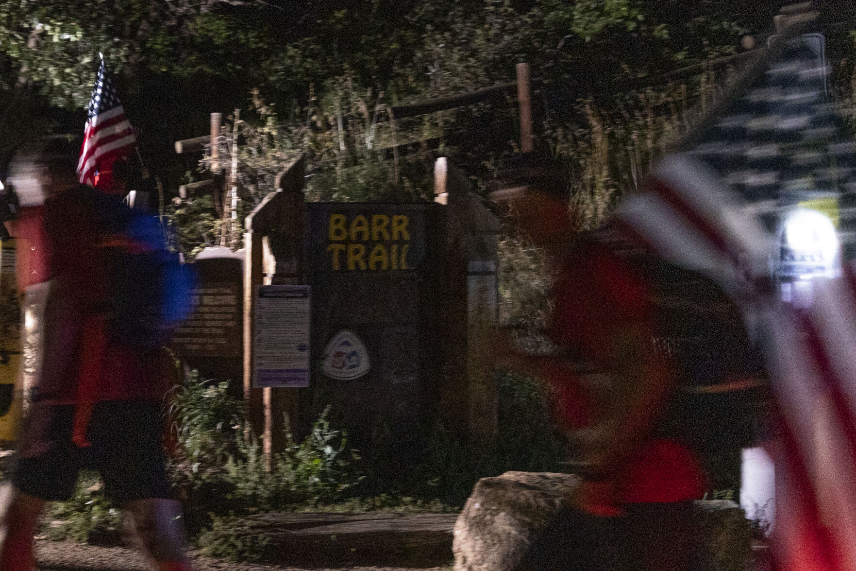 Nonprofit Team Red, White & Blue members start their trek of Barr Trail on Pikes Peak during their annual 9/11 Stair Climb on Sunday, September 10, 2023. This section of Team RWB has been hiking Barr Trail in remembrance of 9/11 for the past six years. (Gabi Broekema)