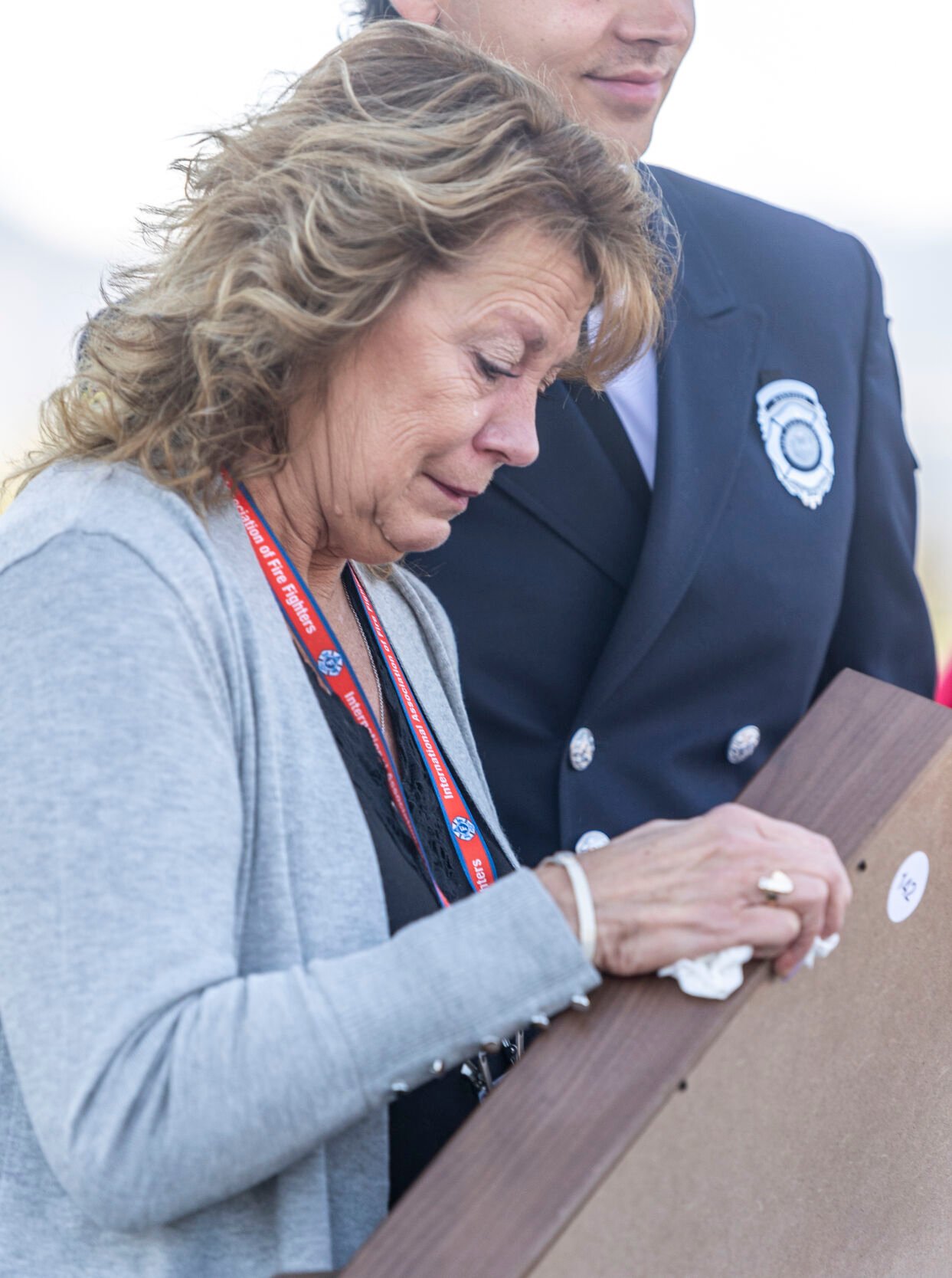 Yvonne Kotelko remembers husband Ronald Ellie during the Fallen Fire Fighter Memorial 2023 Observance in Memorial Park on Saturday, September 16, 2023. (Gabi Broekema)