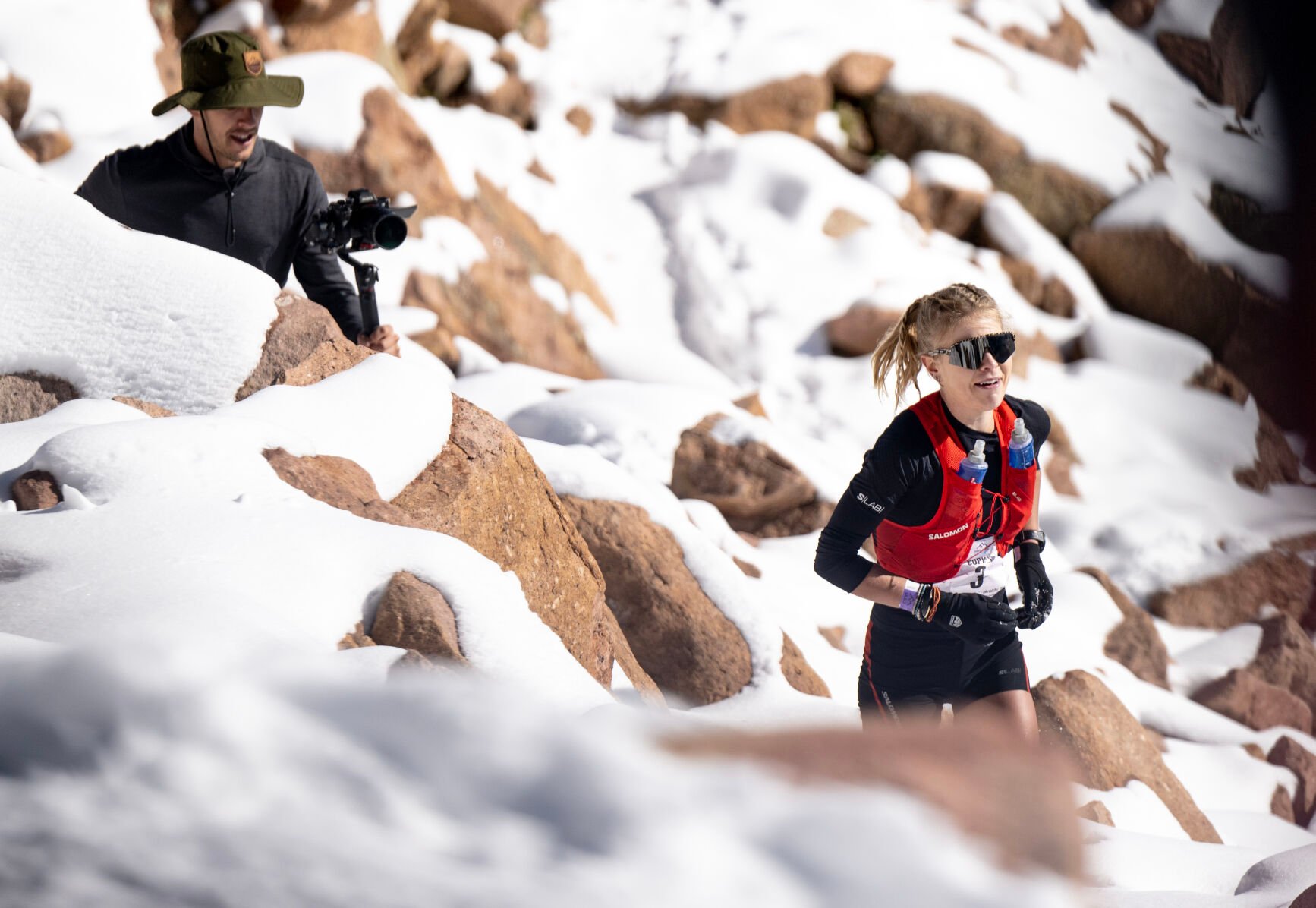 Utah runner Sophia Laukli approaches the finish line of the Pikes Peak Ascent on Saturday, Sept. 16, 2023. Laukli was the first female finisher with a time of 2:35:54. (Parker Seibold, The Gazette) (Parker Seibold)