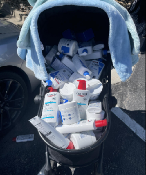 Douglas County Sheriff's deputies caught up to two woman who weresuspeced of stealing almost $4,000 of makeup and skin care from multiple south Denver groceries stores. Witnesses saw the suspects sweep entire shelves of merchandise into a baby carriage. (Courtesy: Douglas County Sheriff's Office)