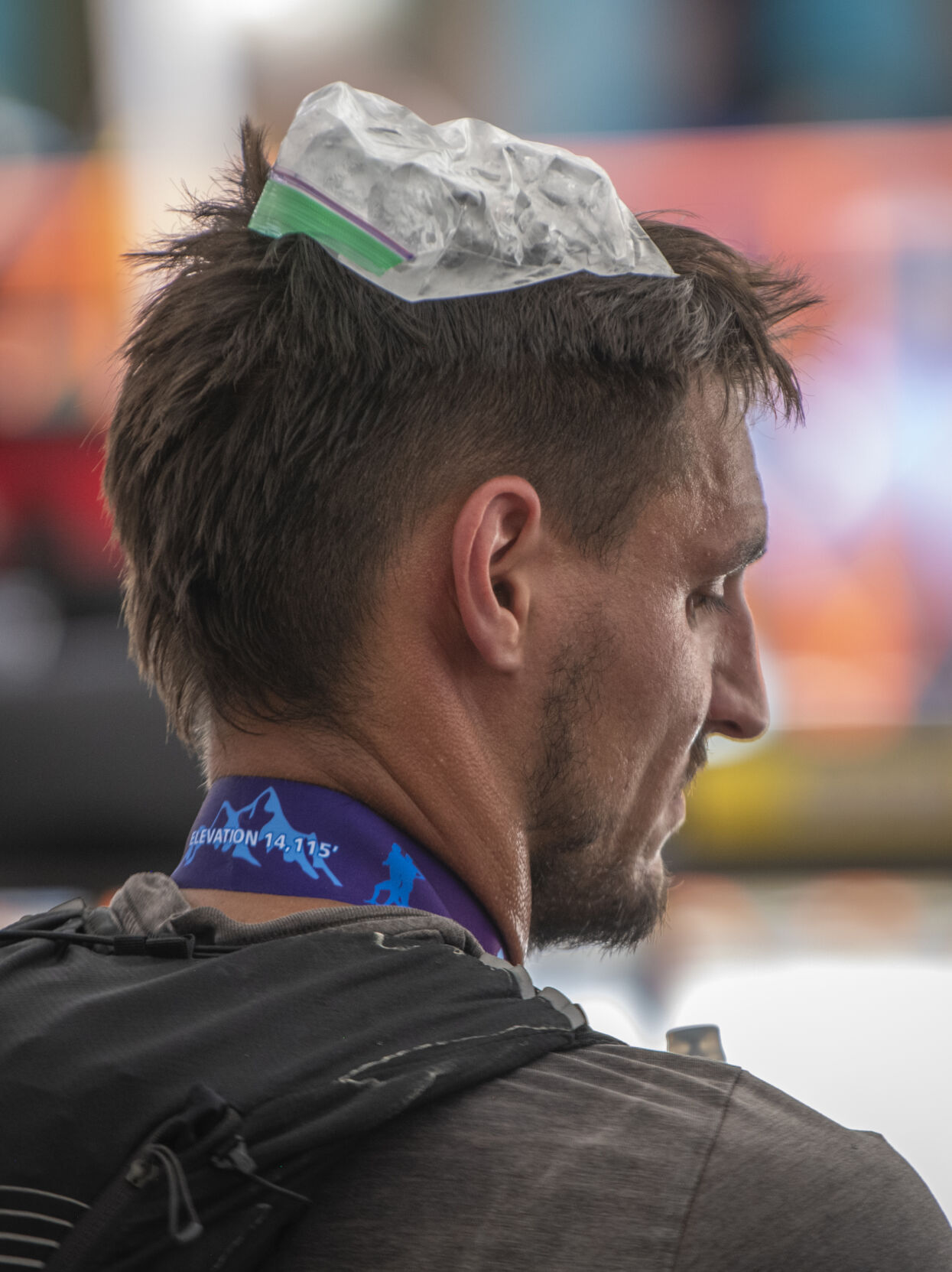 Runners use bags of ice to bring down their body temperature after completing the 68th running of the Pikes Peak Marathon in Manitou Springs on Sunday, September 17, 2023. (Gabi Broekema)
