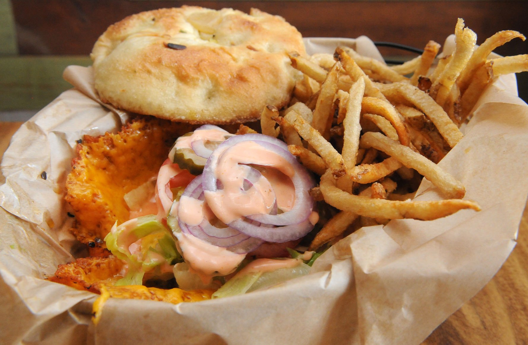 Skirted HeiferFeatured on “Diners, Drive-ins and Dives” for The Hangeover burger.Address: 204 N. Tejon St. and 5935 Dublin Blvd.Website: https://www.skirtedheifer.com (Jeff Keaerney)