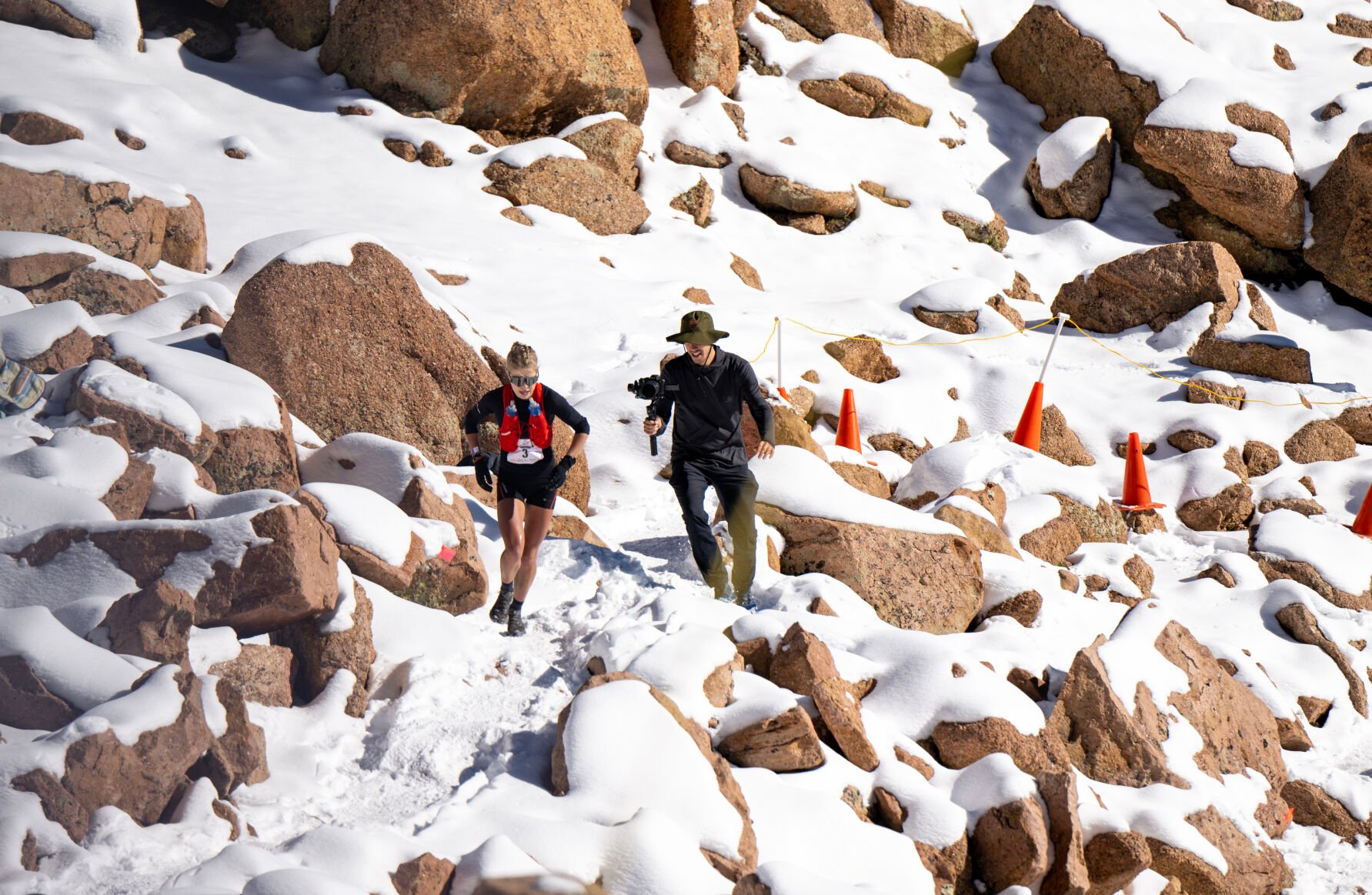 Utah runner Sophia Laukli approaches the finish line of the Pikes Peak Ascent on Saturday, Sept. 16, 2023. Laukli was the first female finisher with a time of 2:35:54. (Parker Seibold, The Gazette) (Parker Seibold)