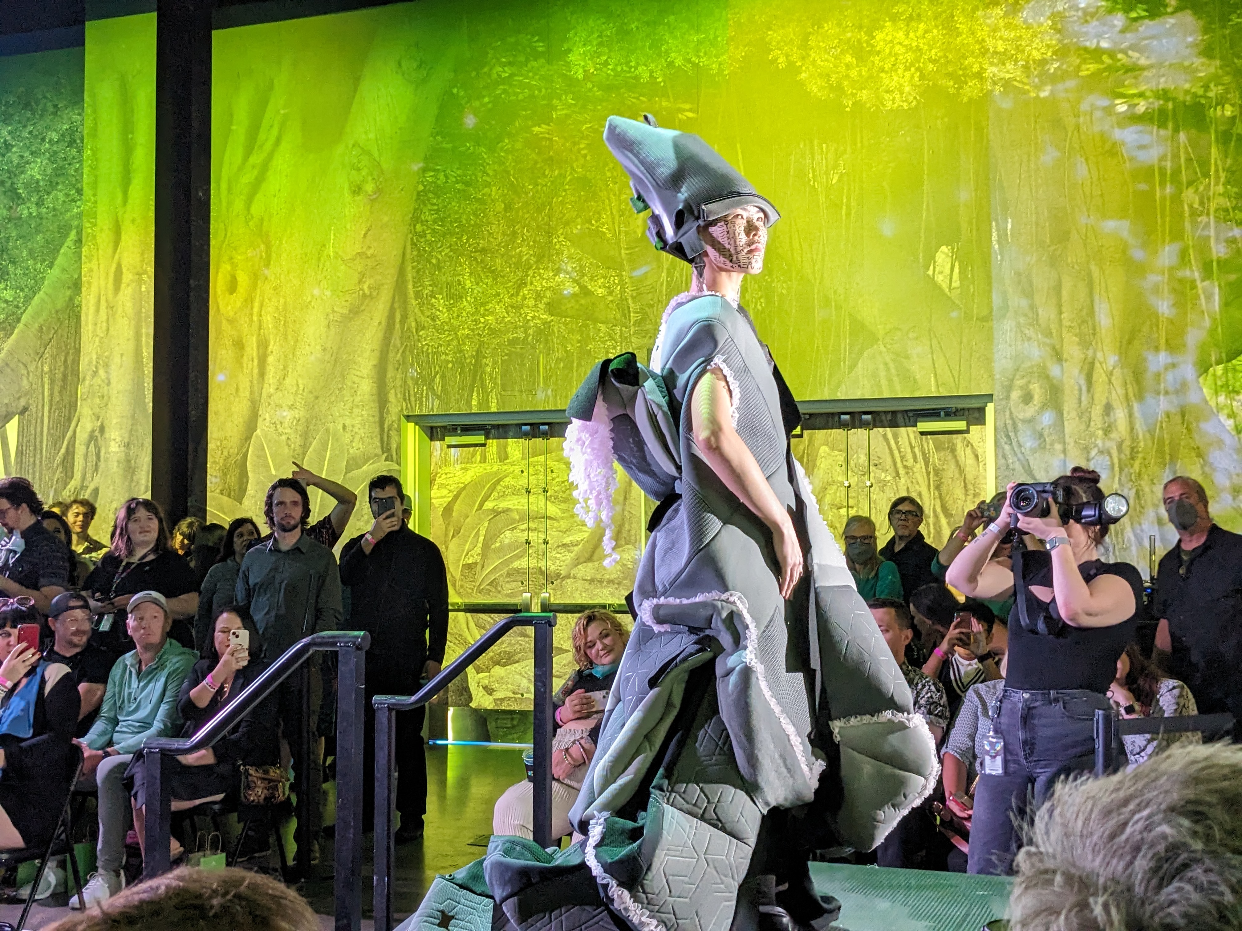 An outfit made of car seats, designed by Marginal, at the 