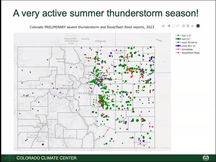 Summer thunderstorm patterns for 2023, courtesy Colorado Climate Center at Colorado State University.