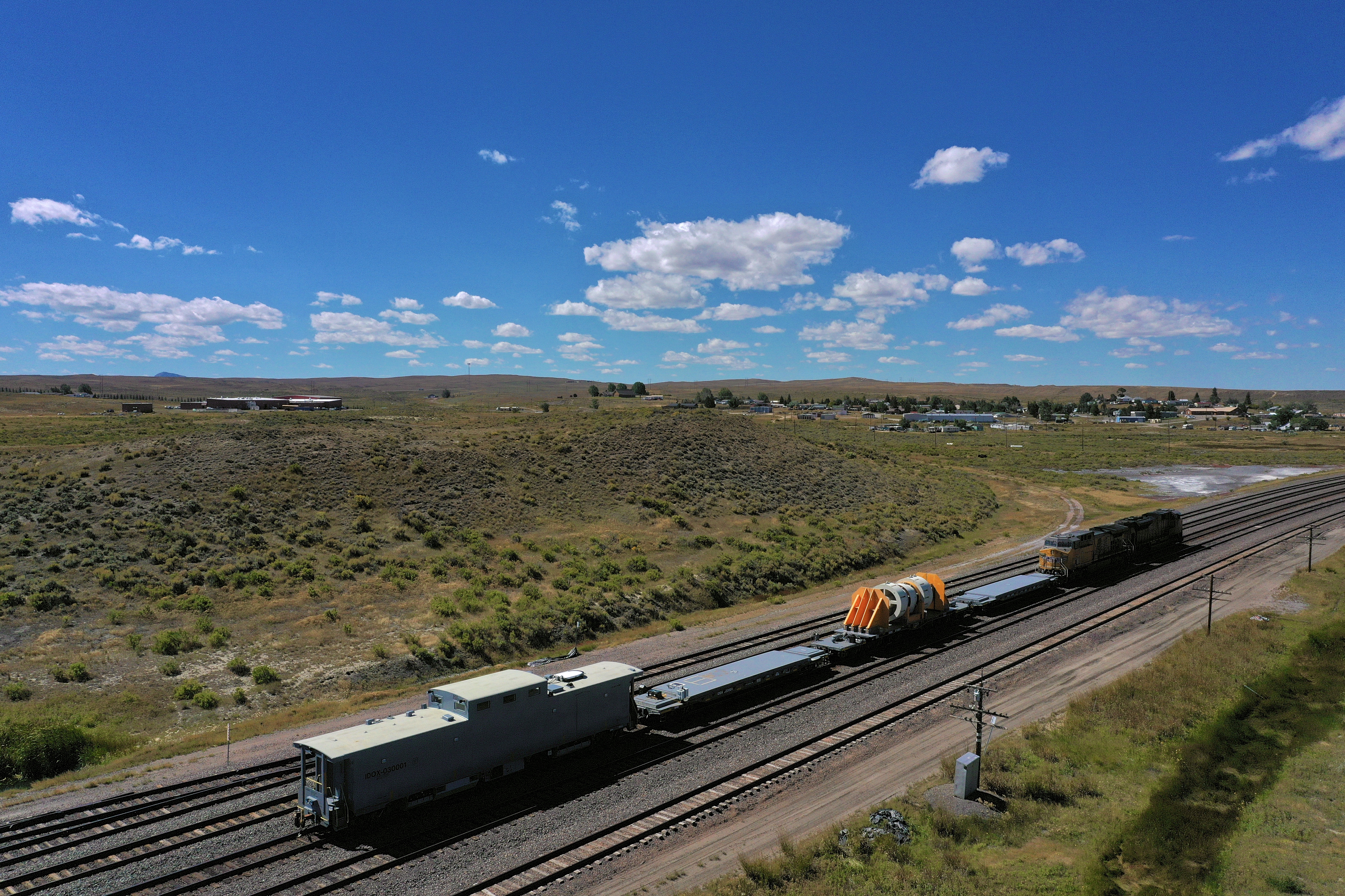 Atlas nuclear material safe transport rail car can carry up to 480,000 pound transport casks. Developed by the Department of Energy, Kasgro Rail Corporation and MxV Rail, testing was completed at MxV Rail's facility near Pueblo, Colorado. (Courtesy: U.S. Department of Energy)