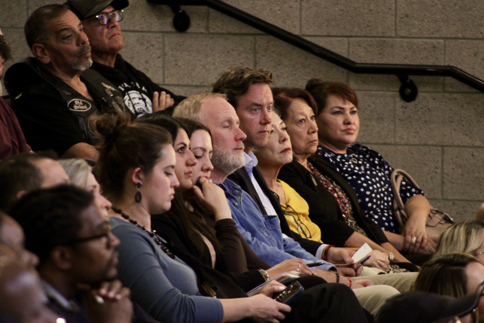 Denver Mayor Mike Johnston, pen and paper in-hand (black suit, blue collared shirt), sits among the public while listening to public safety department heads talk citywide safety during a public meeting at Montbello Middle School on Oct. 10. (Noah Festenstein/The Denver Gazette) (NoahFestensteinCity Government Reporternoah.festenstein@denvergazette.comhttps://denvergazette.com/content/tncms/avatars/9/f0/326/9f032698-379f-11ee-8053-8bacbed4931f.60984dba383441d9647e0e740a08a8e6.png)
