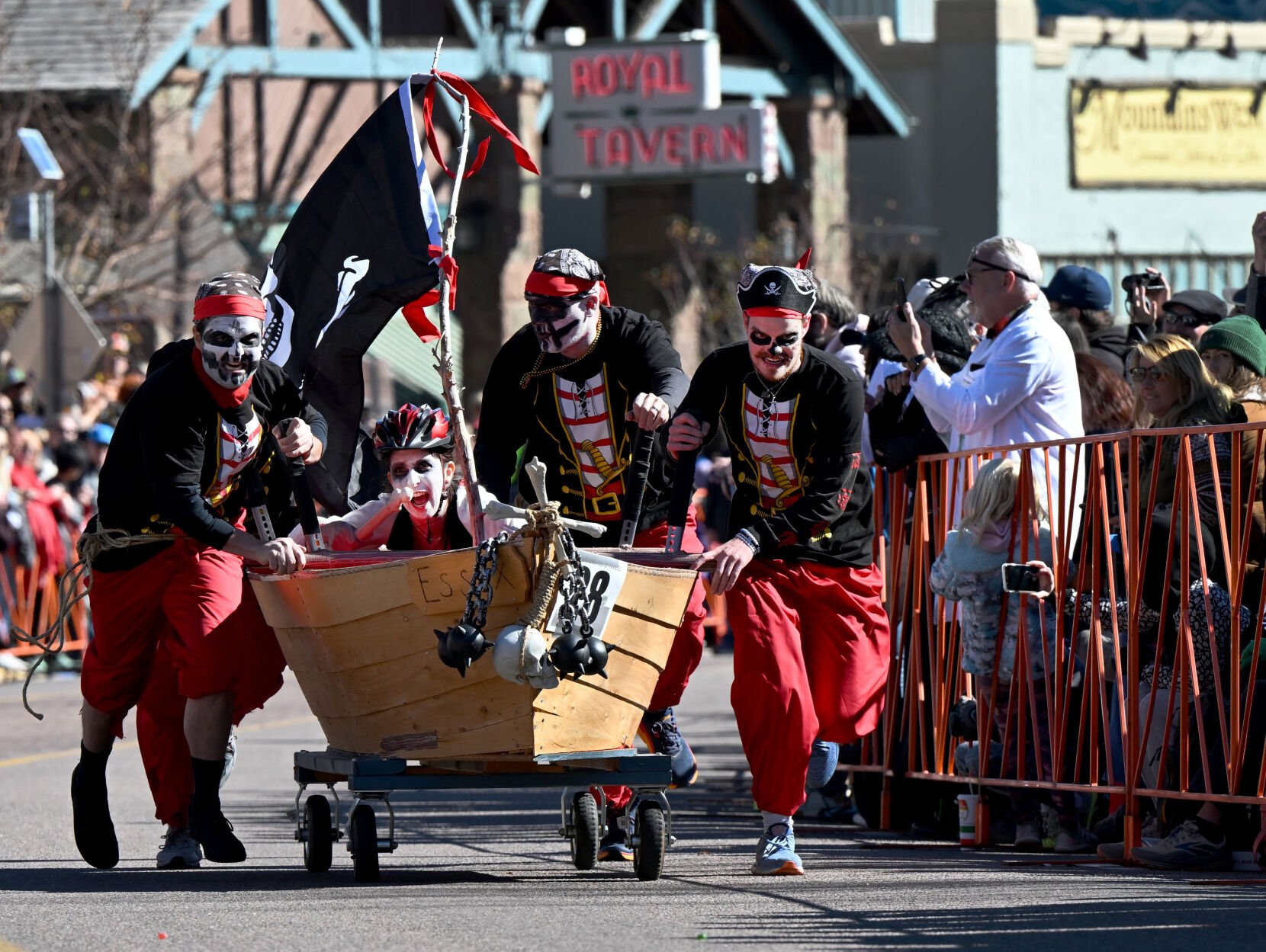 The SS Essex team races during the Emma Crawford Coffin Races in Manitou Springs Saturday, Oct. 29, 2022. (The Gazette, Christian Murdock) (Christian Murdock/The Gazette)