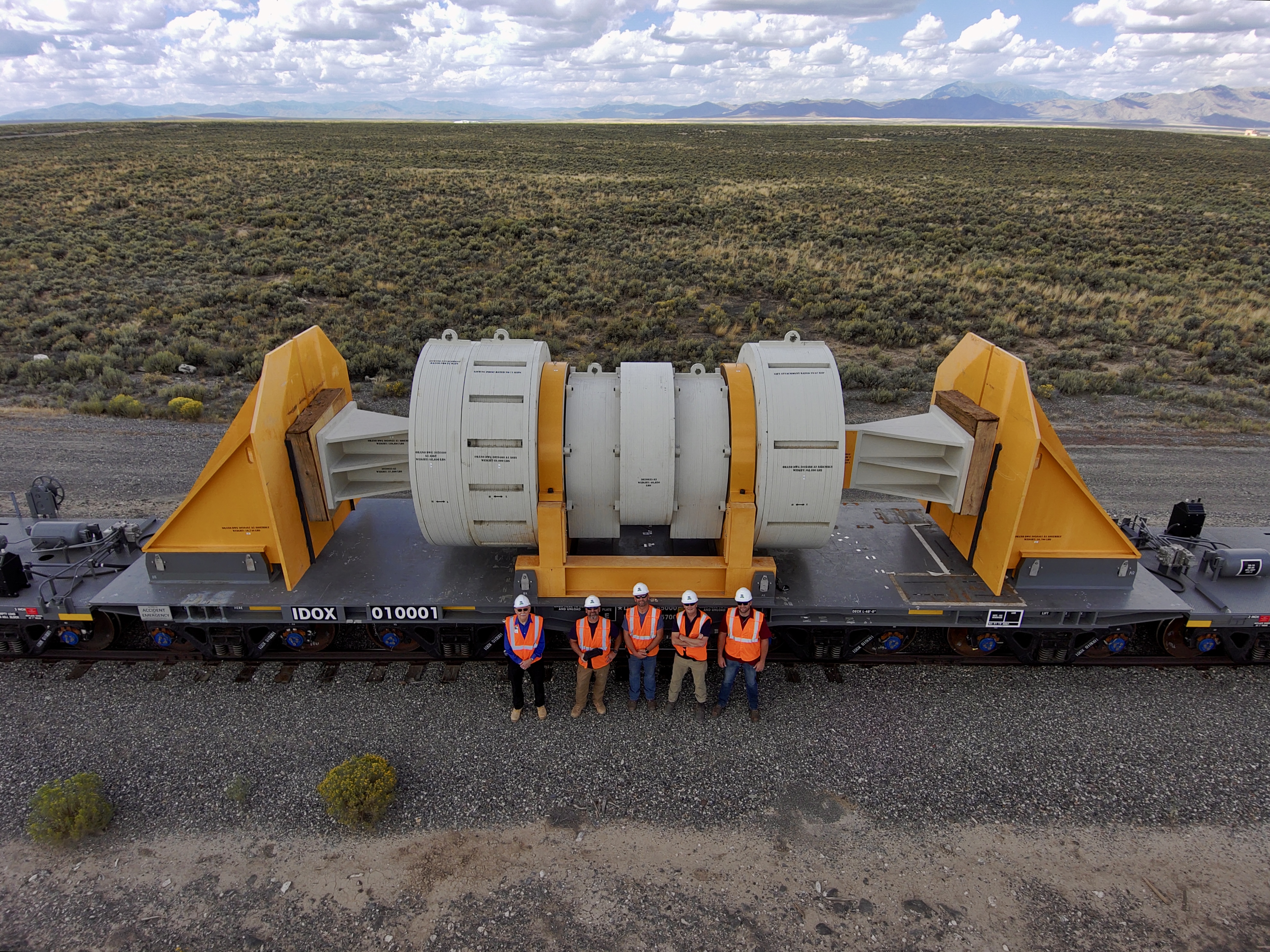 Atlas nuclear material safe transport rail car can carry up to 480,000 pound transport casks. Developed by the Department of Energy, Kasgro Rail Corporation and MxV Rail, testing was completed at MxV Rail's facility near Pueblo, Colorado. (Courtesy of U.S. Department of Energy)