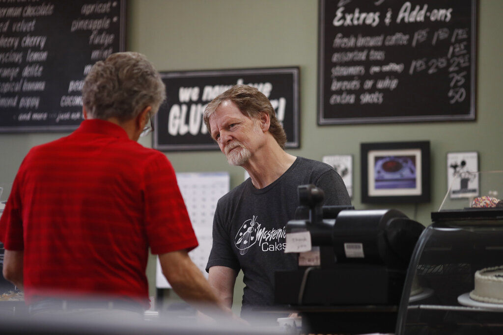 Baker Jack Phillips, owner of Masterpiece Cakeshop, manages his shop June 4, 2018, in Lakewood. (The Associated Press File)