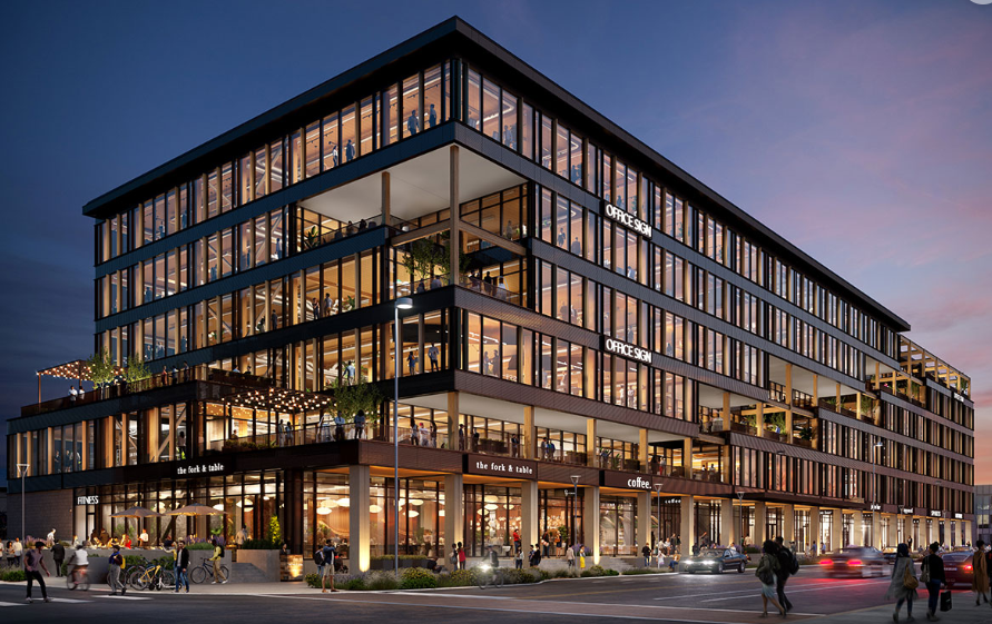 Rendering of the T3 RiNo office building at 3500 Blake St. in RiNo, scheduled for a late 2023 opening. Xcel Energy has leased all 220,172 square feet of office space and will be the building's sole office tenant. (Courtesy: Hines)
