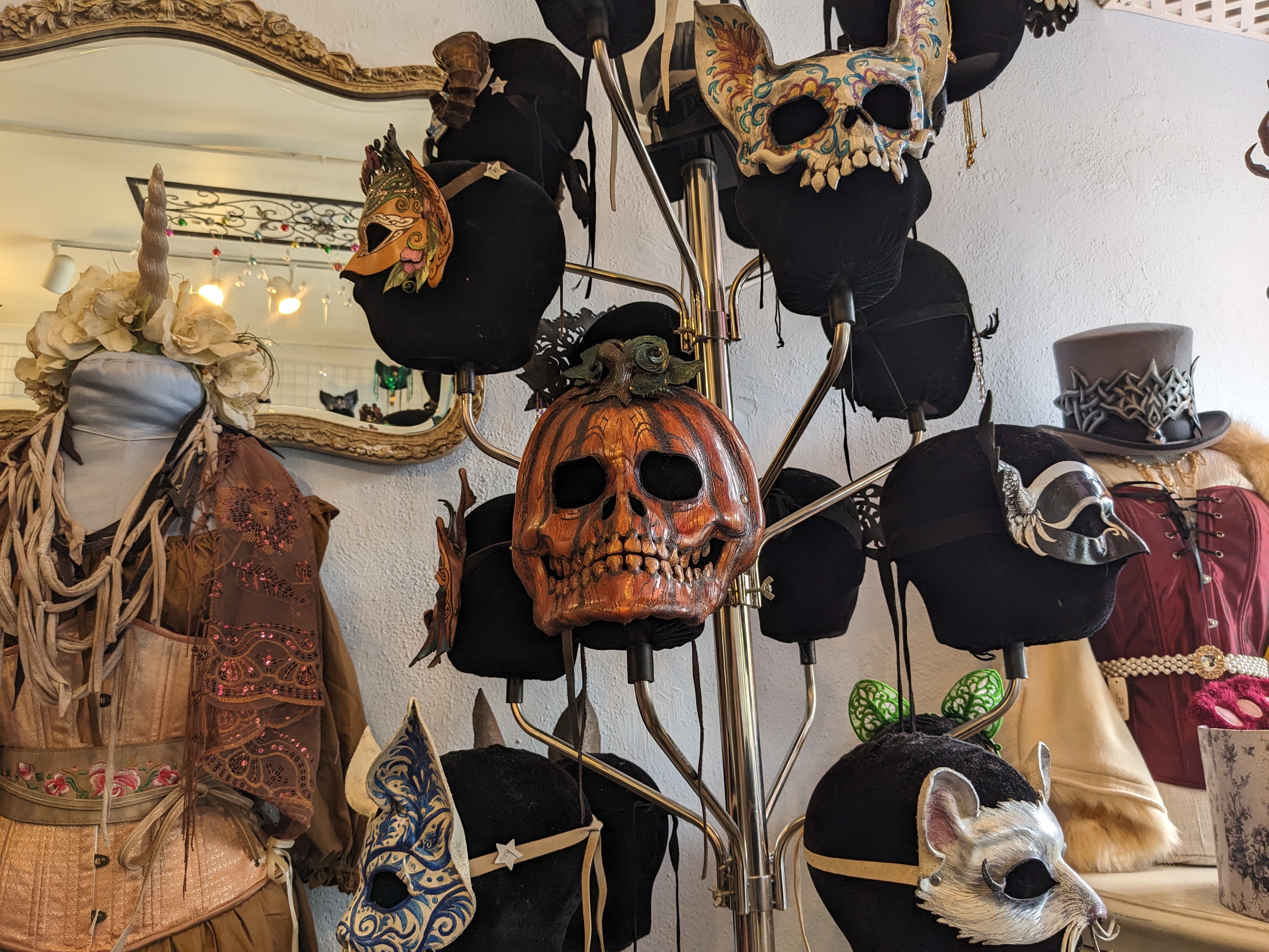 All masks at Crimson Rose Masquerade are handmade by ArtsMyths. ArtsMyths — artists Lynn Smyth and Tiffany Smyth — used to own the business before Krell took over in 2016. Krell was working as a corset maker for the business before buying it and changing the name. ArtsMyths still creates masks for the store and other events, like the Colorado Renaissance Festival. (SageKelleyJefferson County Reportersage.kelley@denvergazette.comhttps://denvergazette.com/content/tncms/avatars/e/5f/457/e5f45740-2717-11ee-85b2-ab80f2d36252.5b966c1d2ce4987987665d57c237eda4.png)