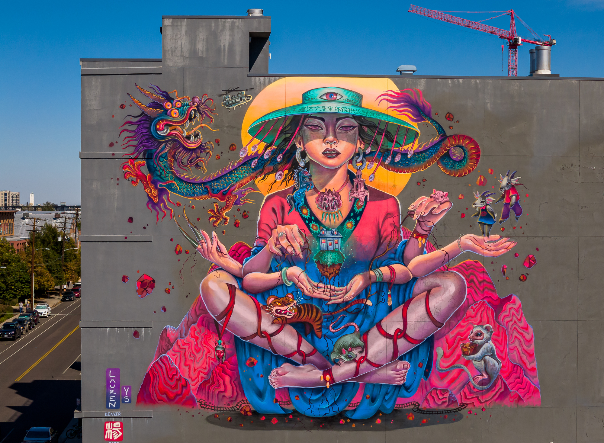 A look at Denver muralist Squid Licker’s mural for the Denver Walls festival. The mural was inspired by her time growing up in Colorado. Note the subtle nod to Blucifer and Casa Bonita. (COURTESY DENVER WALLS)