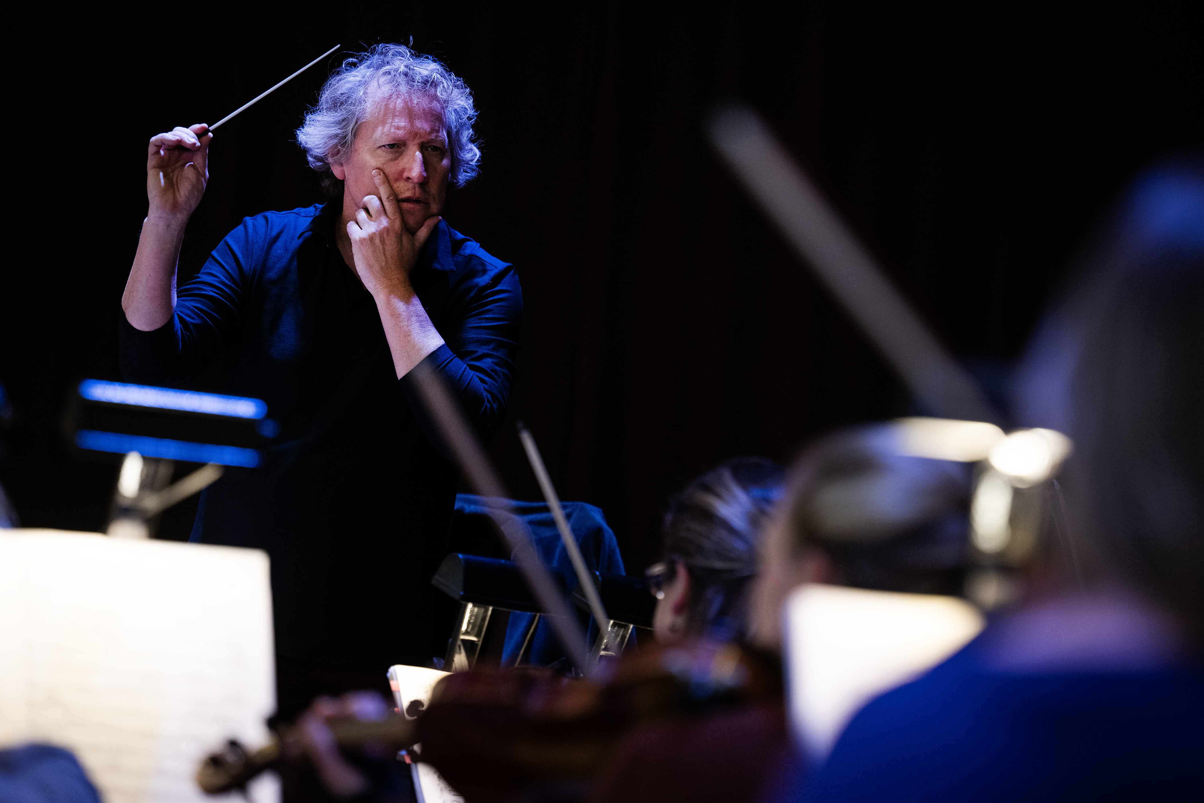 Opera Colorado music director and conductor Ari Pelto leads an orchestra rehearsal on Friday, Oct. 27, 2023, at The Studio Loft in Denver, Colo. (Timothy Hurst/Denver Gazette) (Timothy Hurst)