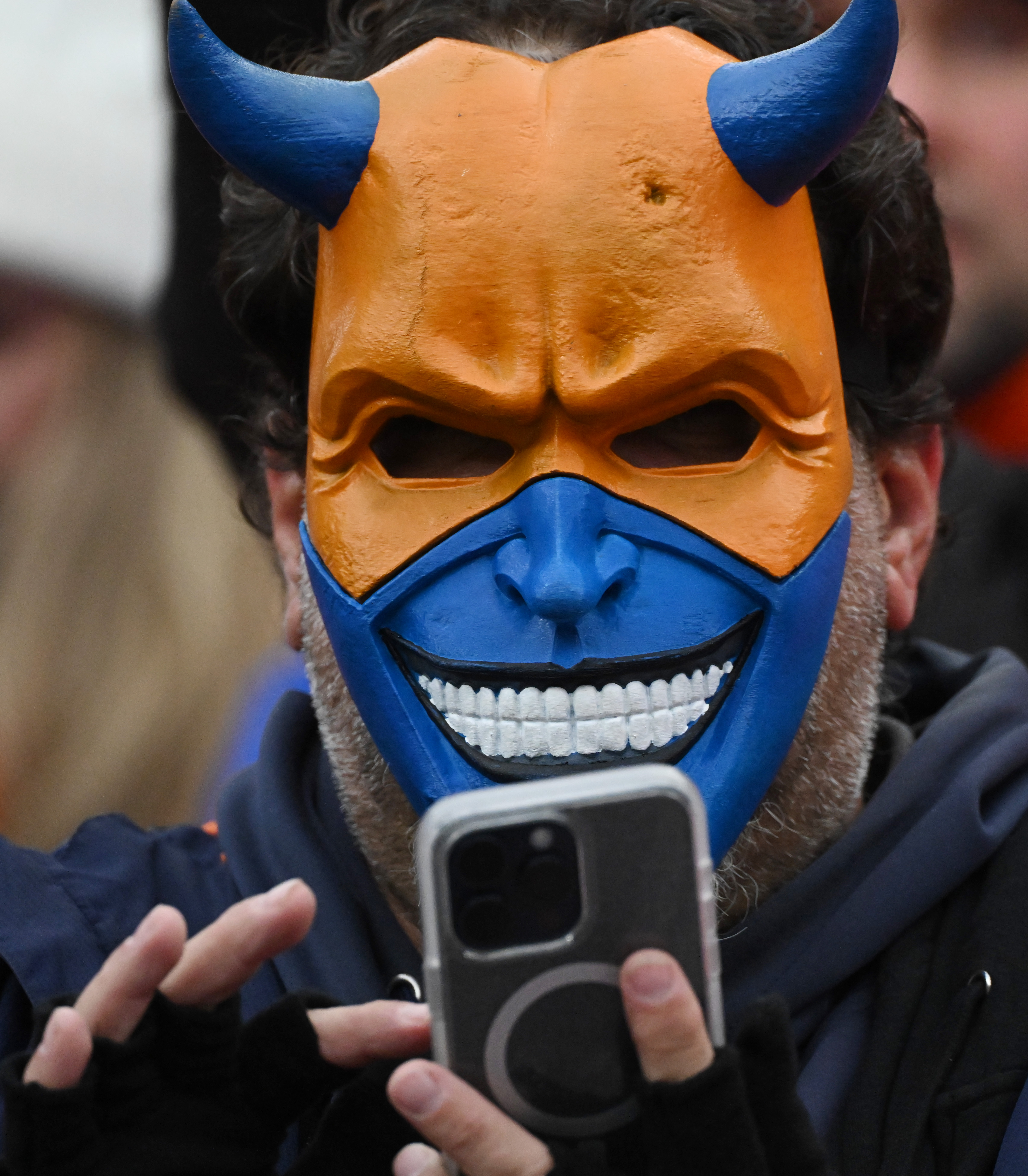 A devilish Broncos fan during a game at Empower Field at Mile High on Sunday, Oct. 29, 2023. The Broncos won the game 24-9. (Photo by Jerilee Bennett, The Gazette)