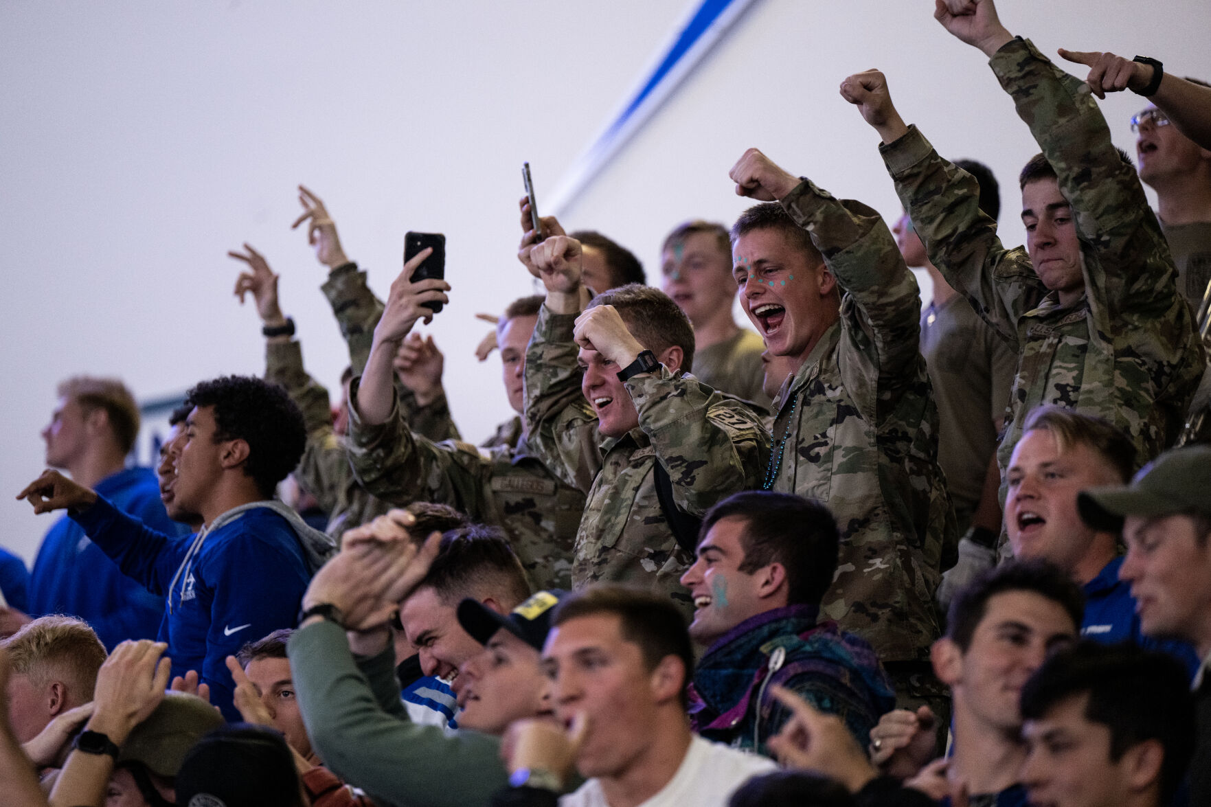 Air Force Academy cadets cheer at the end of a hockey game against Michigan State Thursday, Oct. 12, 2023, at the Cadet Ice Arena on the Air Force Academy in Colorado Springs, Colo. (Parker Seibold, The Gazette) (Parker Seibold)