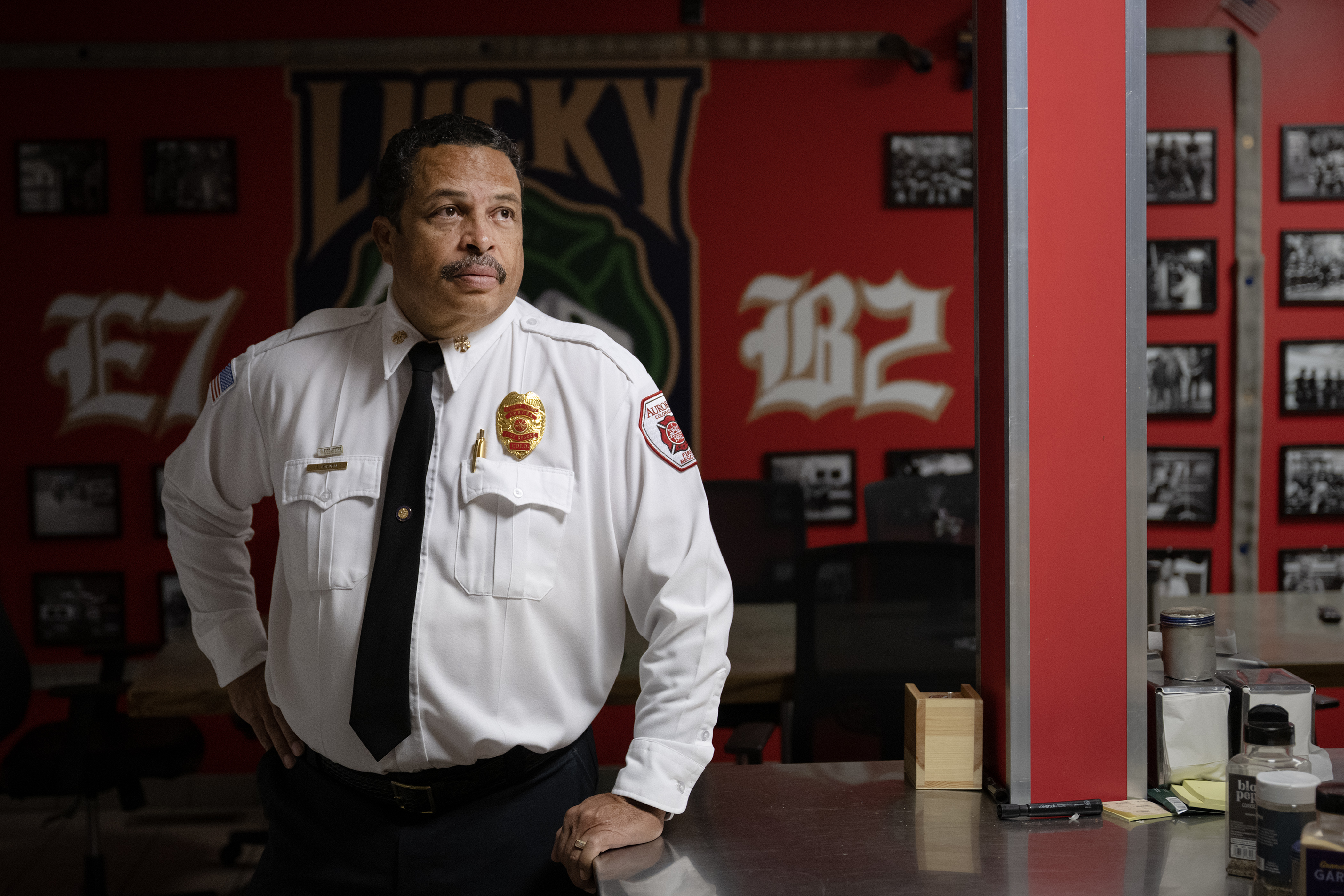 Aurora Fire Rescue Deputy Chief of Member Services Allen Robnett stands for a portrait in the kitchen and dining area of Aurora Fire Rescue Station 7 on Thursday, Oct. 12, 2023, in Aurora, Colo. (Timothy Hurst/Denver Gazette) (TimHursttim.hurst@gazette.comhttps://secure.gravatar.com/avatar/aca82bd62b4ee425c598527cd6faa1b1?d=mm&r=g)